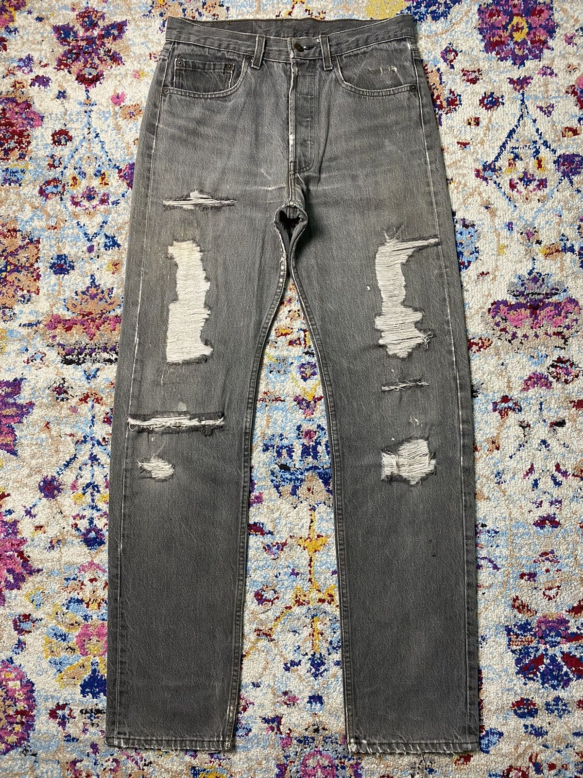 Levi's × Vintage 1989 Red Bat Wing 501 Levis Strauss Slim Straight Grey Jeans Size US 30 / EU 46 - 1 Thumbnail