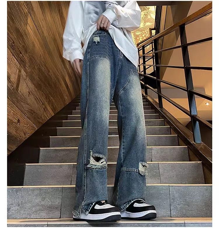 image of Straight Casual Distressed Jeans in Blue, Men's (Size 32)