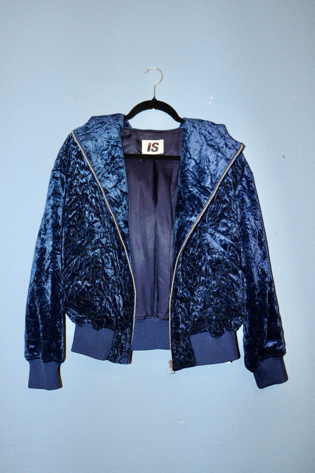Issey Miyake Velvet Blue Embroidered Zip-Up Hoodie Size US M / EU 48-50 / 2 - 1 Thumbnail