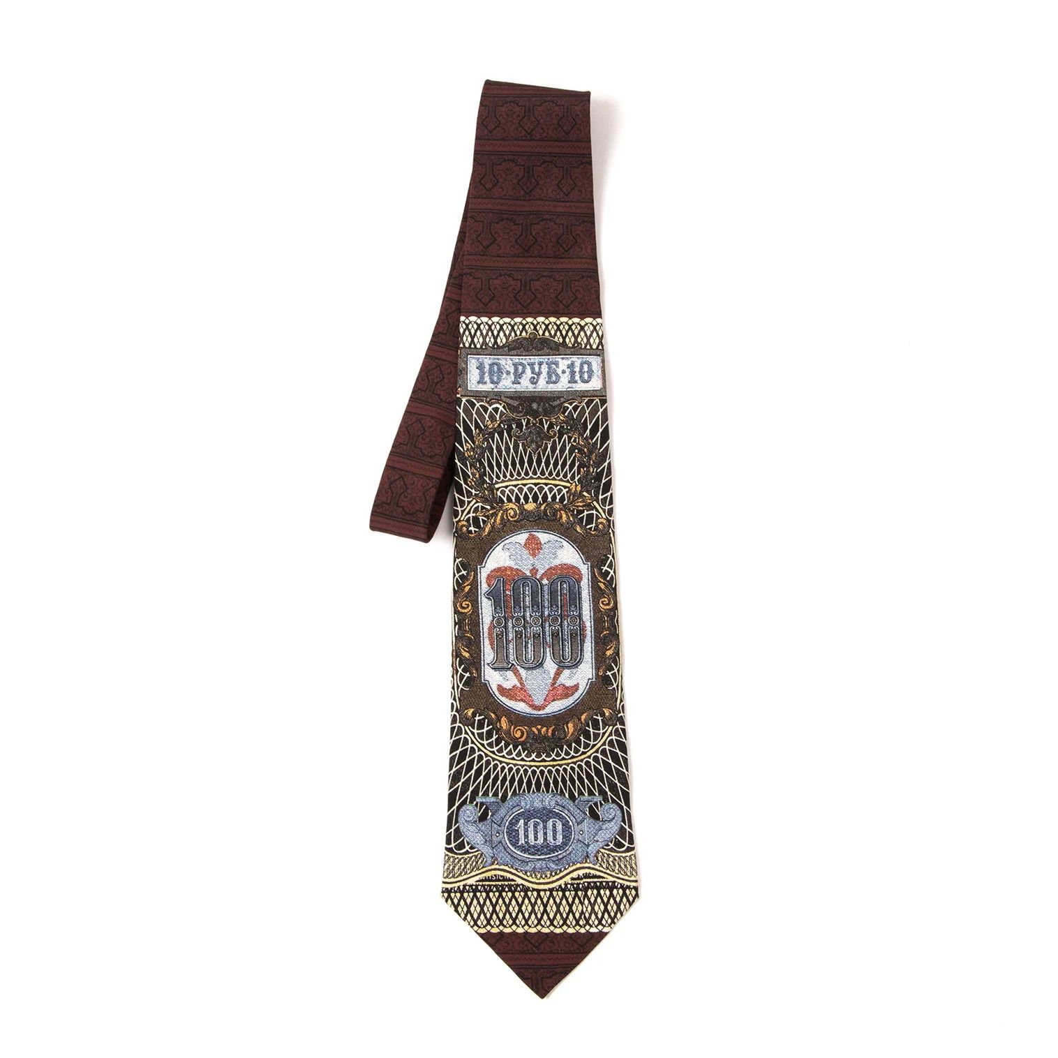 Jean Paul Gaultier Silk Tie with Bill Print in Wine and Black Size ONE SIZE - 1 Thumbnail