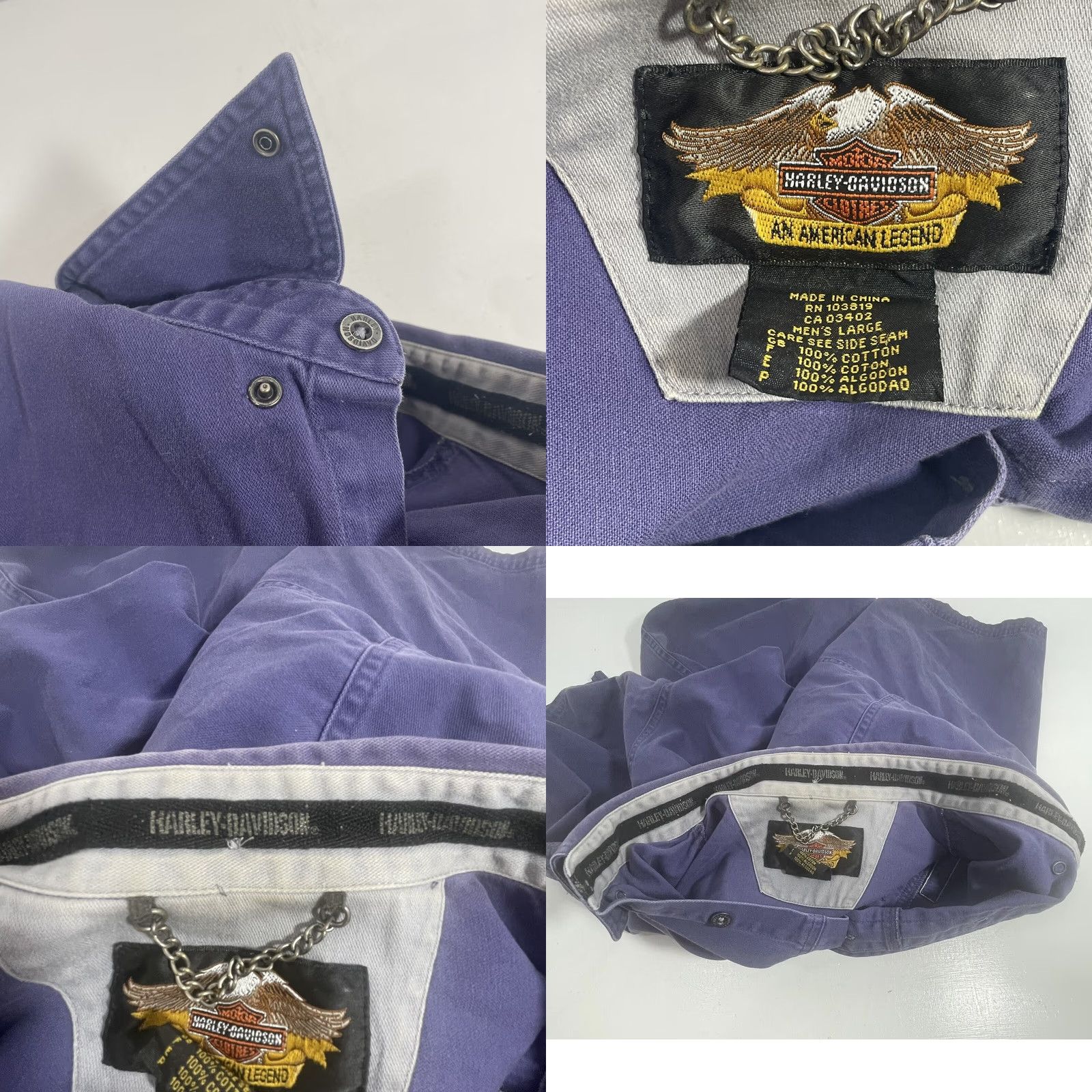Harley Davidson Harley Davidson Button-Down Shirt Men L Purple Short Sleeve 100% Cotton RN#103819 Size US L / EU 52-54 / 3 - 9 Thumbnail