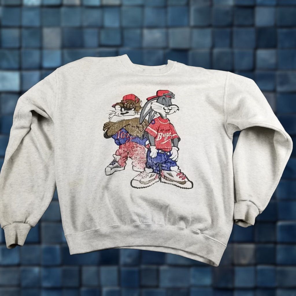 Akris Vintage 90s Taz & Bugs Bunny Hip Hop Crewneck Sweatshirt Men Large Ivory Cartoon Animals Cartoon Hip Hop Limited Edition Size US L / EU 52-54 / 3 - 1 Thumbnail