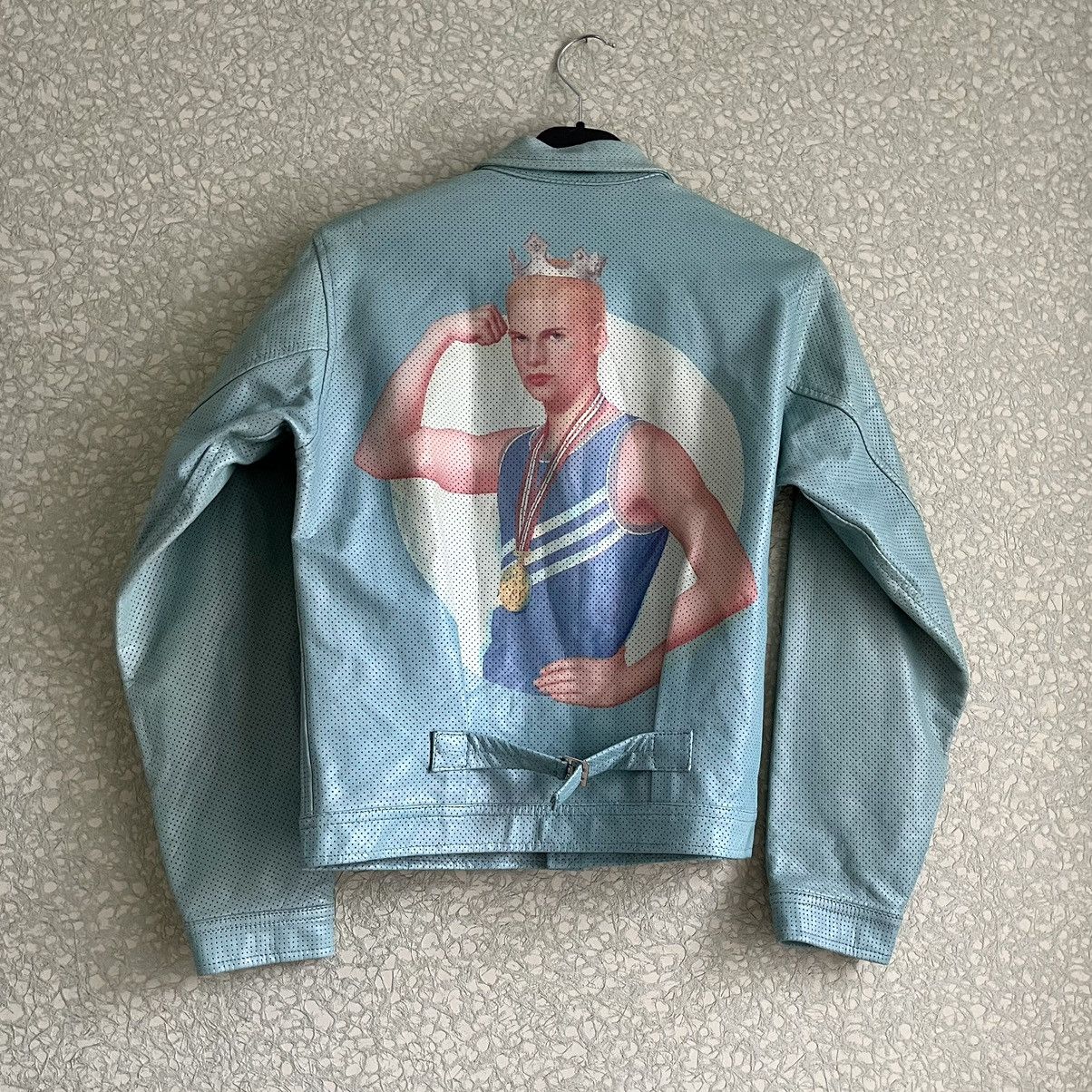 image of Adidas x Y 3 Ss04 ‘Heroes’ Leather Trucker Jacket in Baby Blue, Women's (Size Small)