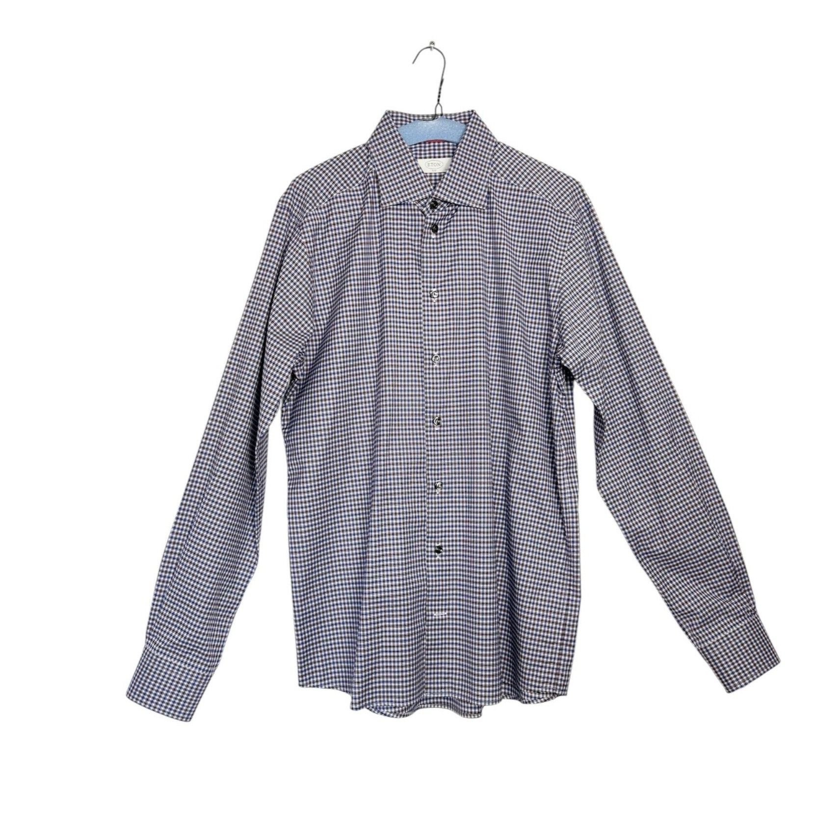 Eton ETON Men's Slim Fit Cotton Multicolor Plaid Button up Shirt Size US L / EU 52-54 / 3 - 1 Thumbnail
