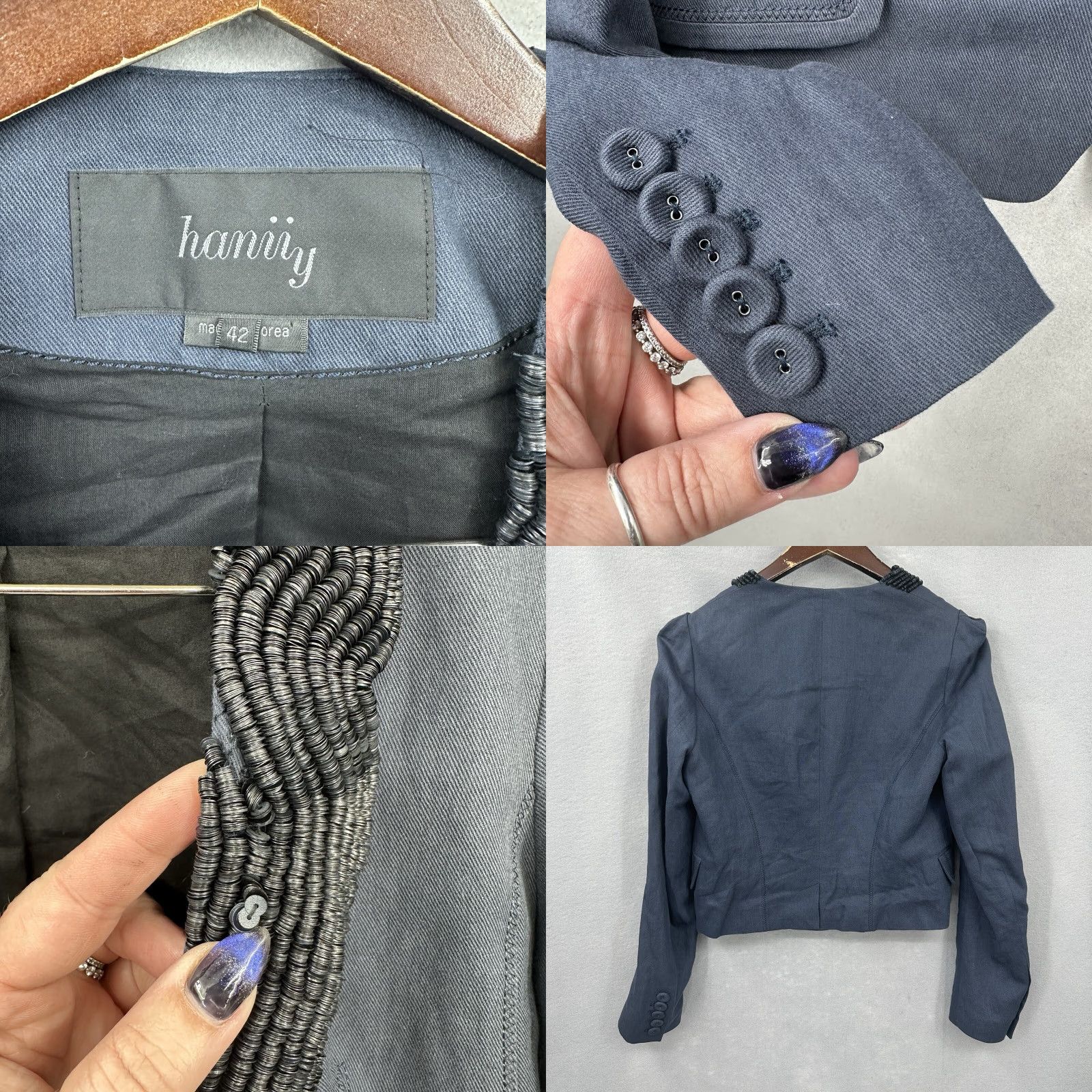 Vintage Hanii Y Jacket Womens 42 M Blue Linen Blend Embellished Quiet Luxury Bohemian Classic 90s Event Designer Mens Womens Girls Boys? Size M / US 6-8 / IT 42-44 - 8 Thumbnail