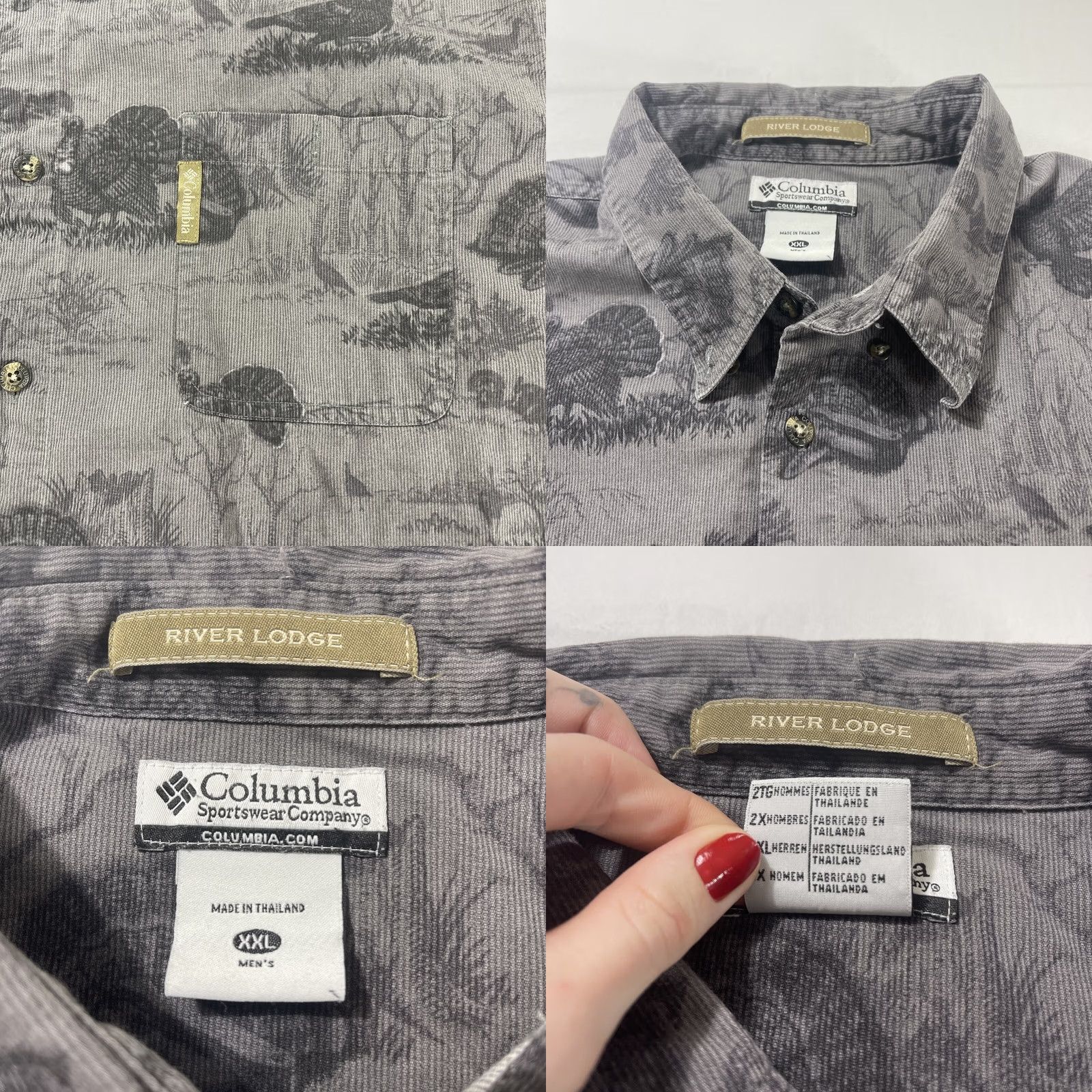 Vintage Columbia Button-Up Shirt Gray 2XL Men's River Lodge AOP Turkey Hunting 100% Cotton Size US XXL / EU 58 / 5 - 9 Thumbnail