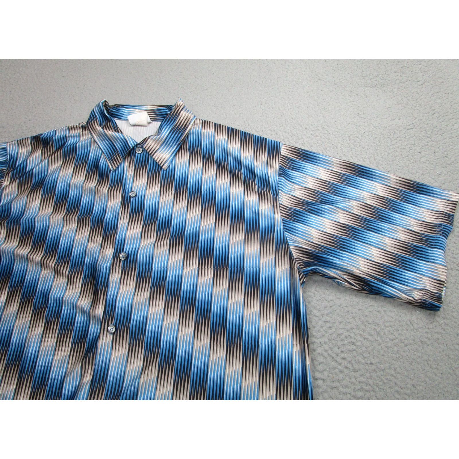 Gloverall Street Culture Shirt Mens XL Blue Geometric Disco 90s Satin All over Print y2k Size US XL / EU 56 / 4 - 2 Thumbnail