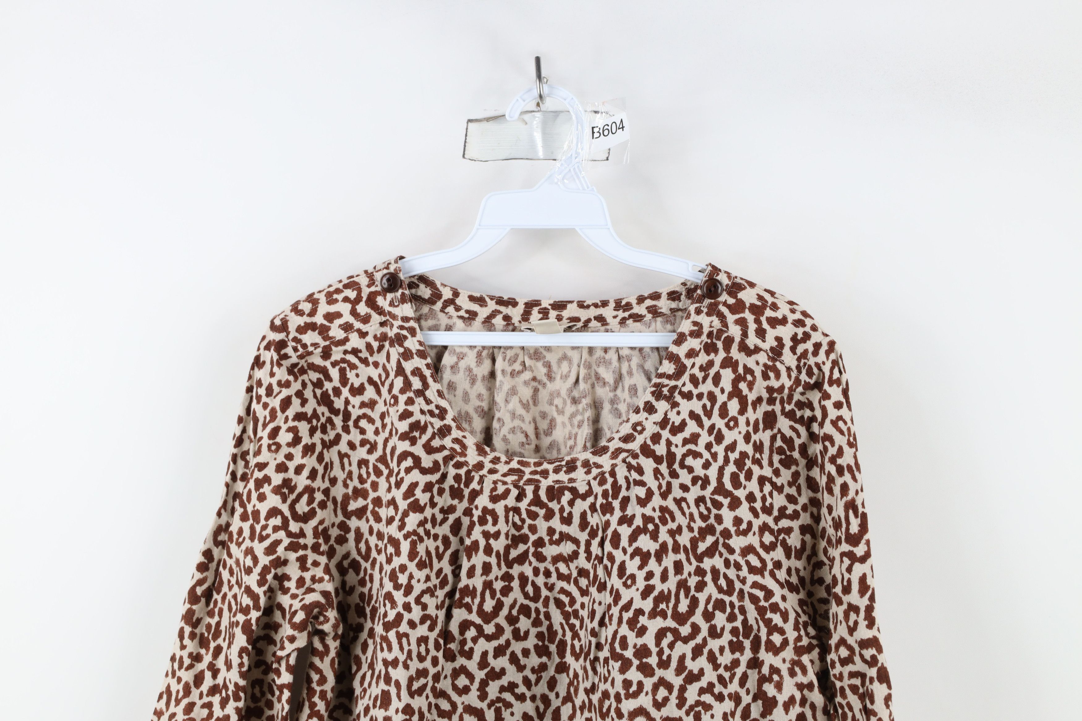 J.Crew × Vintage J Crew Leopard Print Linen Long Sleeve Blouse Shirt Top Size L / US 10 / IT 46 - 2 Thumbnail