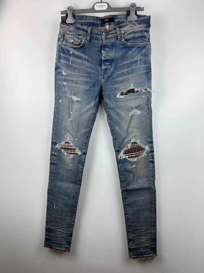 Amiri New washed blue sound wave stripe stitching mx1 jeans