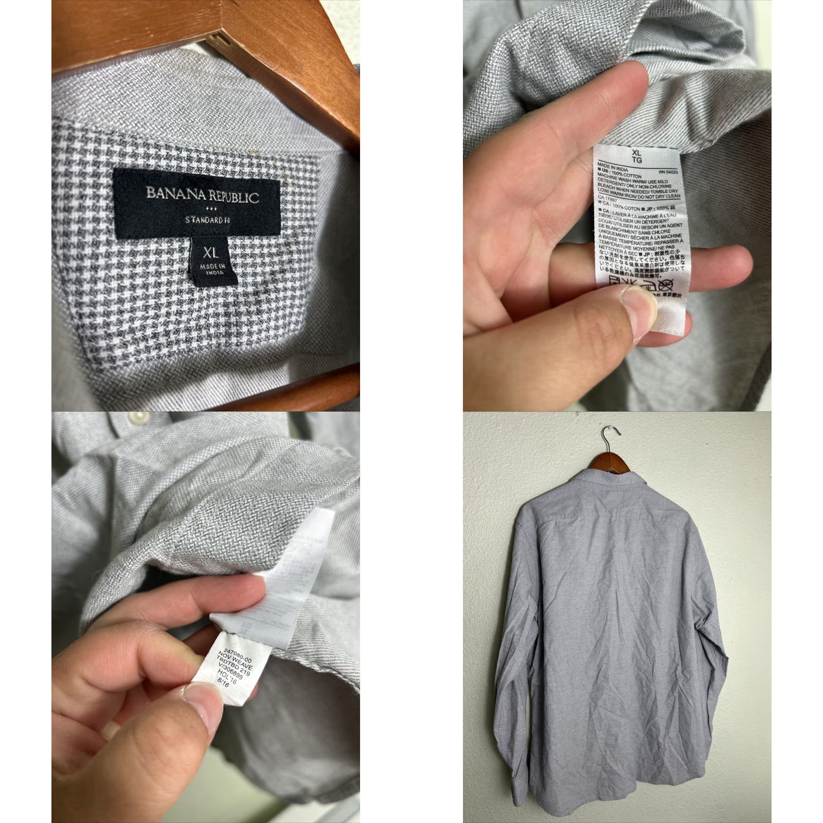 Banana Republic Banana Republic Mens XL Long Sleeve Chambray Shirt Gray Herringbone Button-Up Shirt Mens XL Chambray Shirt Size US XL / EU 56 / 4 - 8 Thumbnail