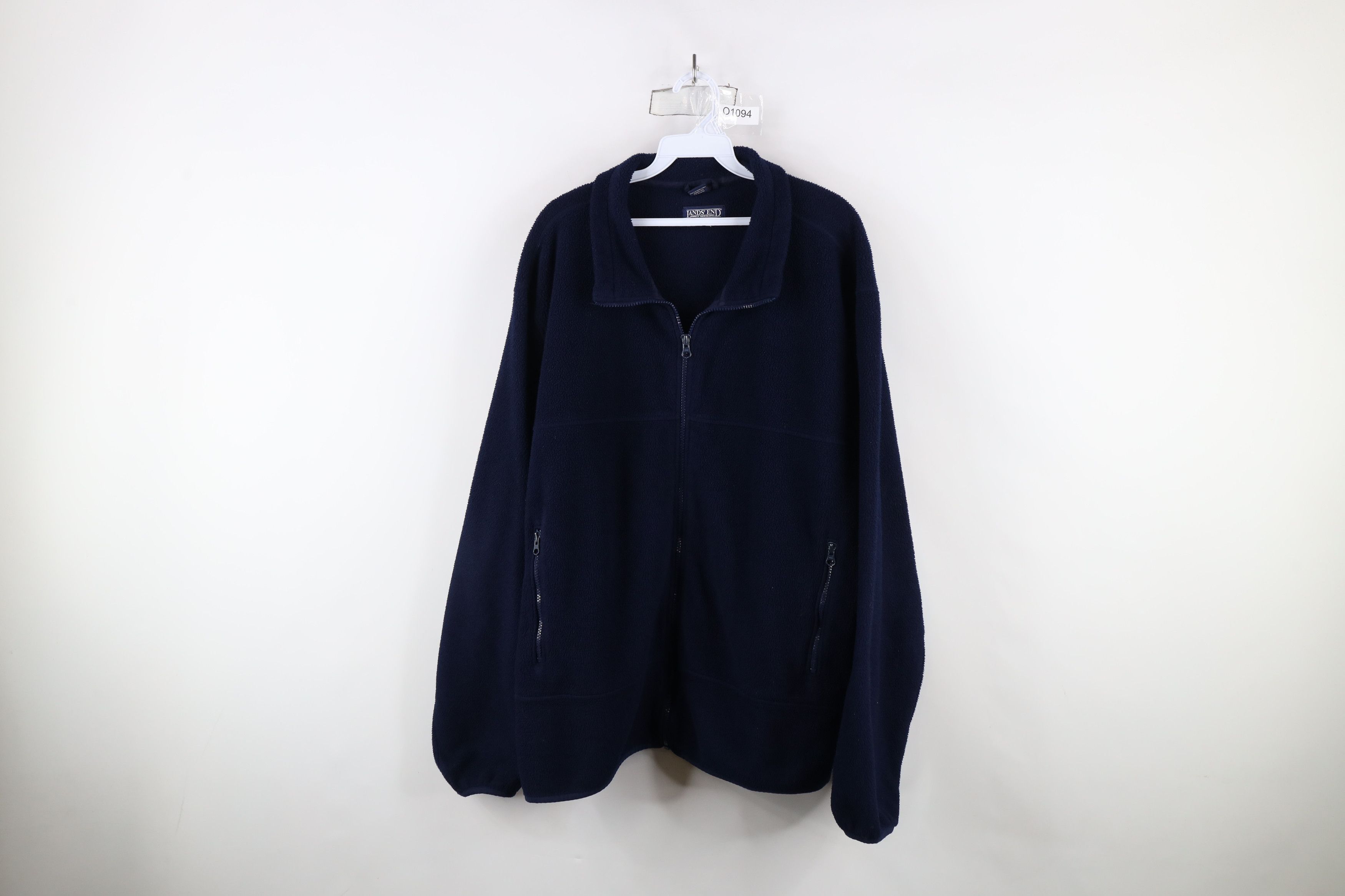 Lands' End × Vintage Vintage 90s Lands End Faded Full Zip Fleece Jacket Navy Blue Size US XXL / EU 58 / 5 - 1 Thumbnail