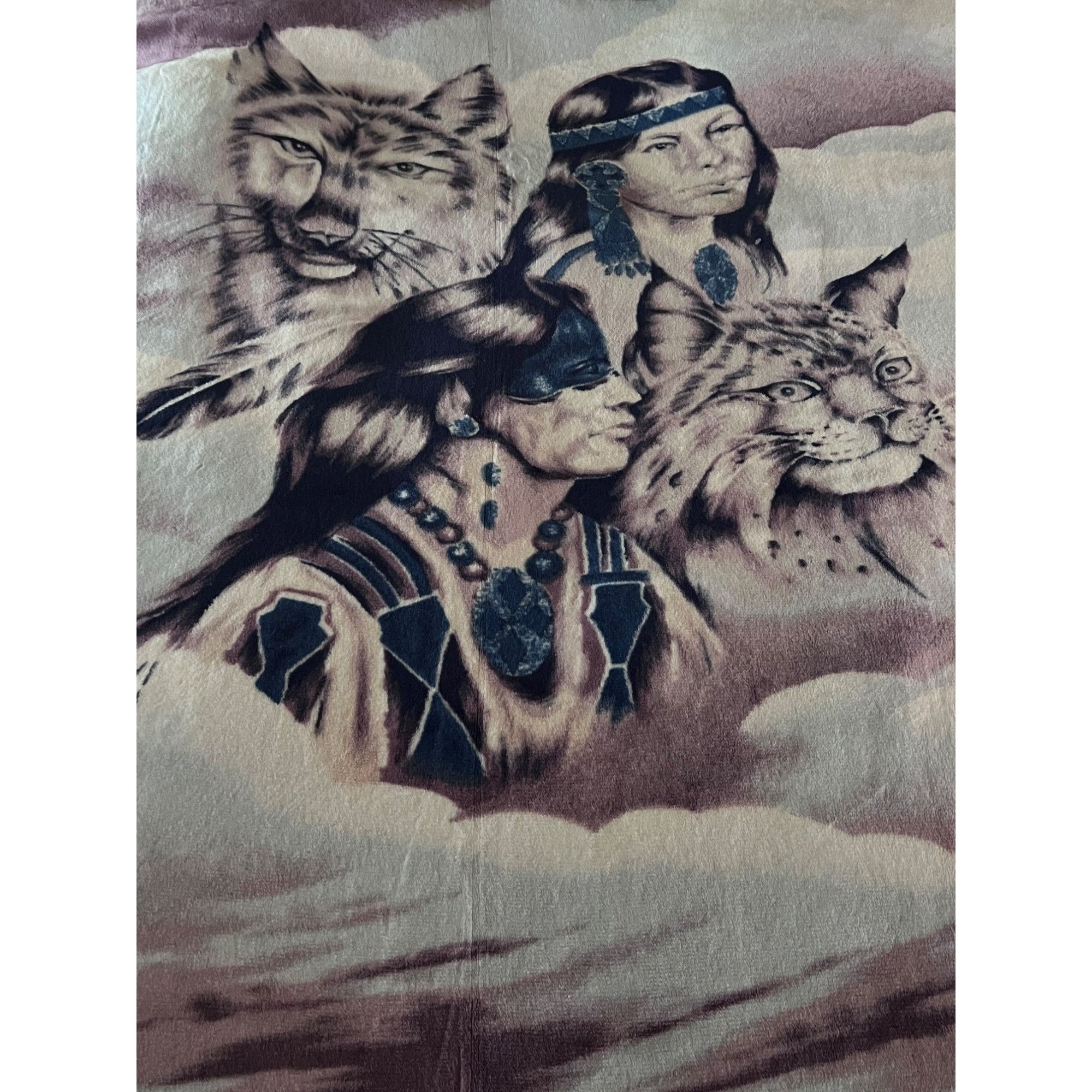 Vintage Native American Indian Reversible Plush Heavy Large Blanket Size ONE SIZE - 2 Thumbnail