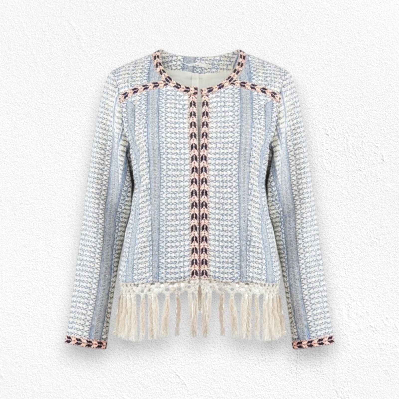 Other Tularosa Blue White Boho Fringe Blazer Size Medium Size M / US 6-8 / IT 42-44 - 1 Thumbnail