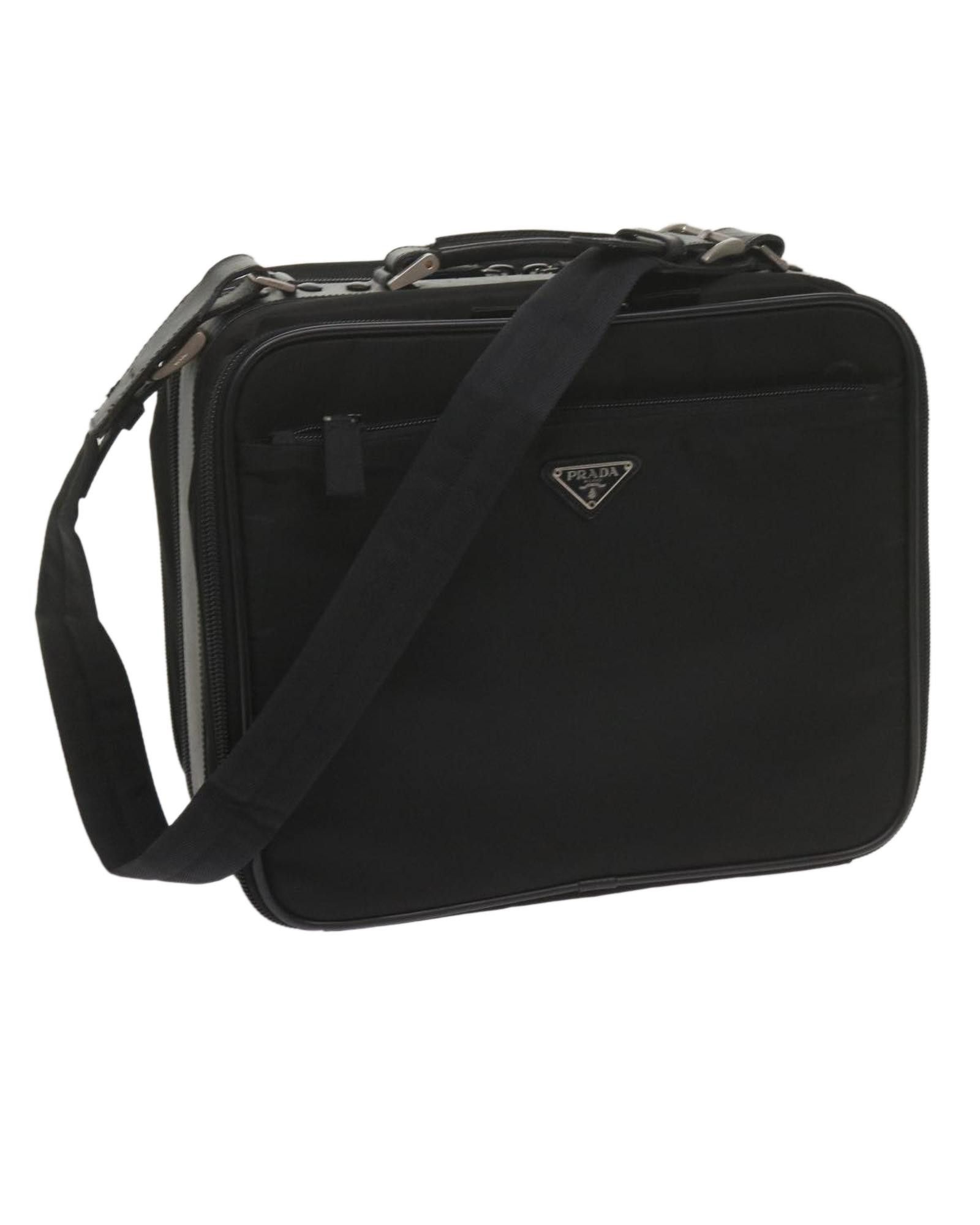 image of Prada Black Nylon 2-Way Hand Bag With Shoulder Strap, Women's