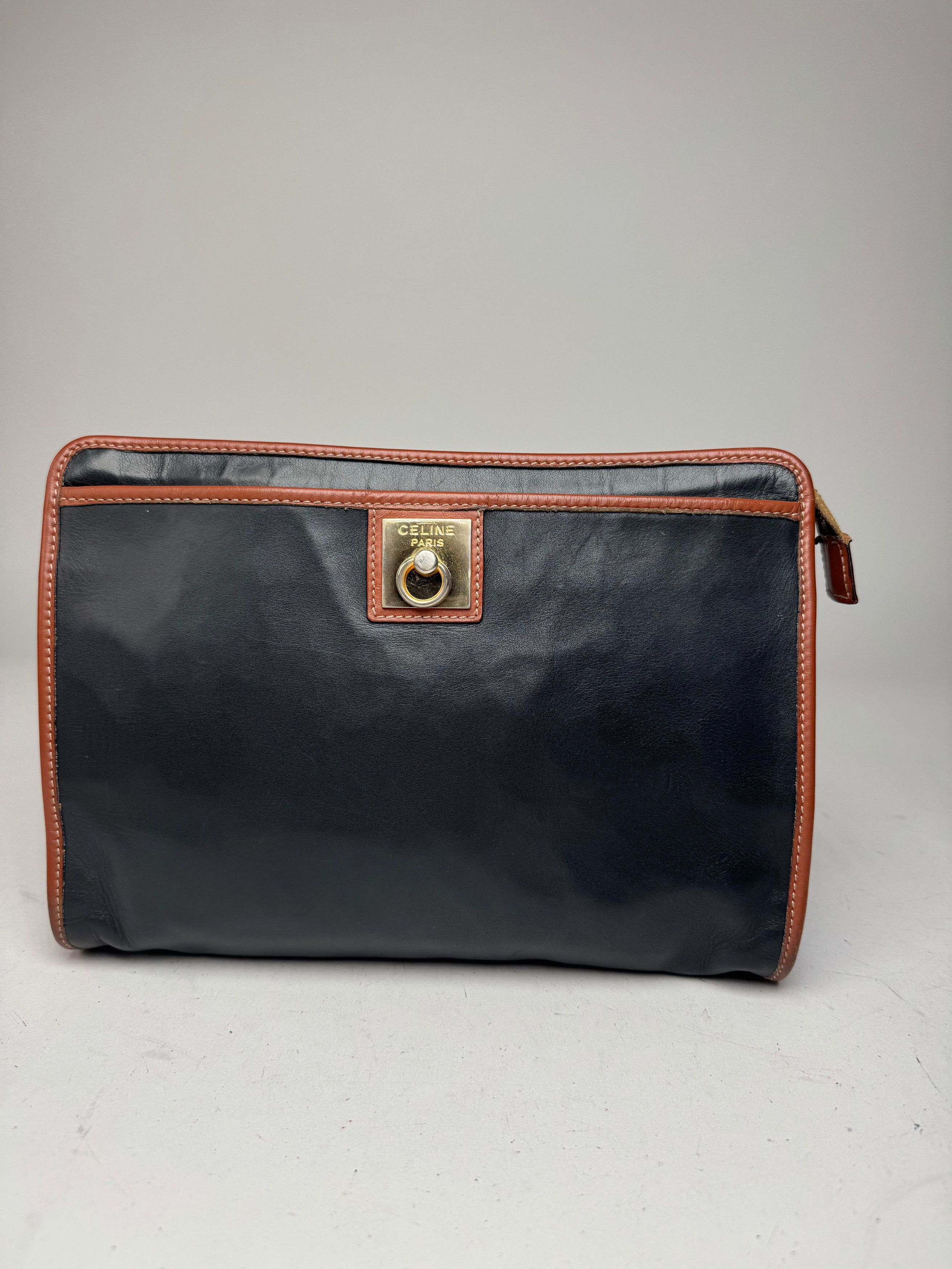 Vintage Leather Clutch Black Brown