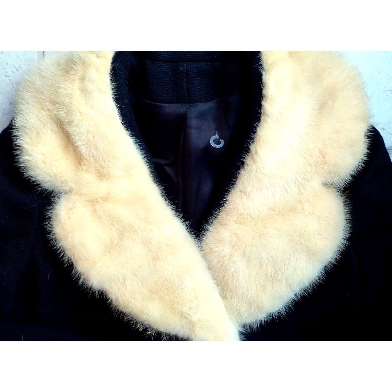 Vintage VTG Jackie O Stroller Coat Black Wool Mink Trimmed Double Breasted Size:2-4? Small Womens Jacket/Coat 3/4 Sleeve Knee Length Retro 50-60s Vintage Size XS / US 0-2 / IT 36-38 - 3 Thumbnail