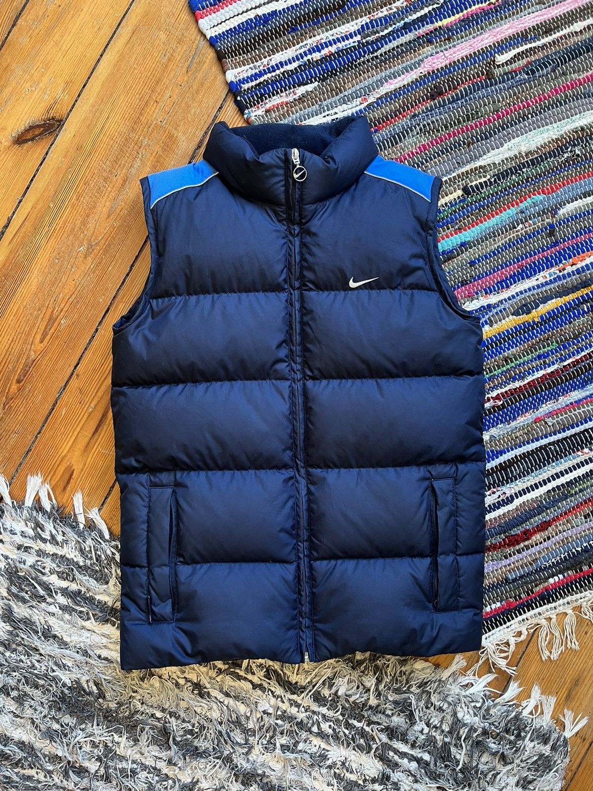 image of Nike Blue Navy Puffer Vest Vintage Logo Big 90S, Men's (Size Small)