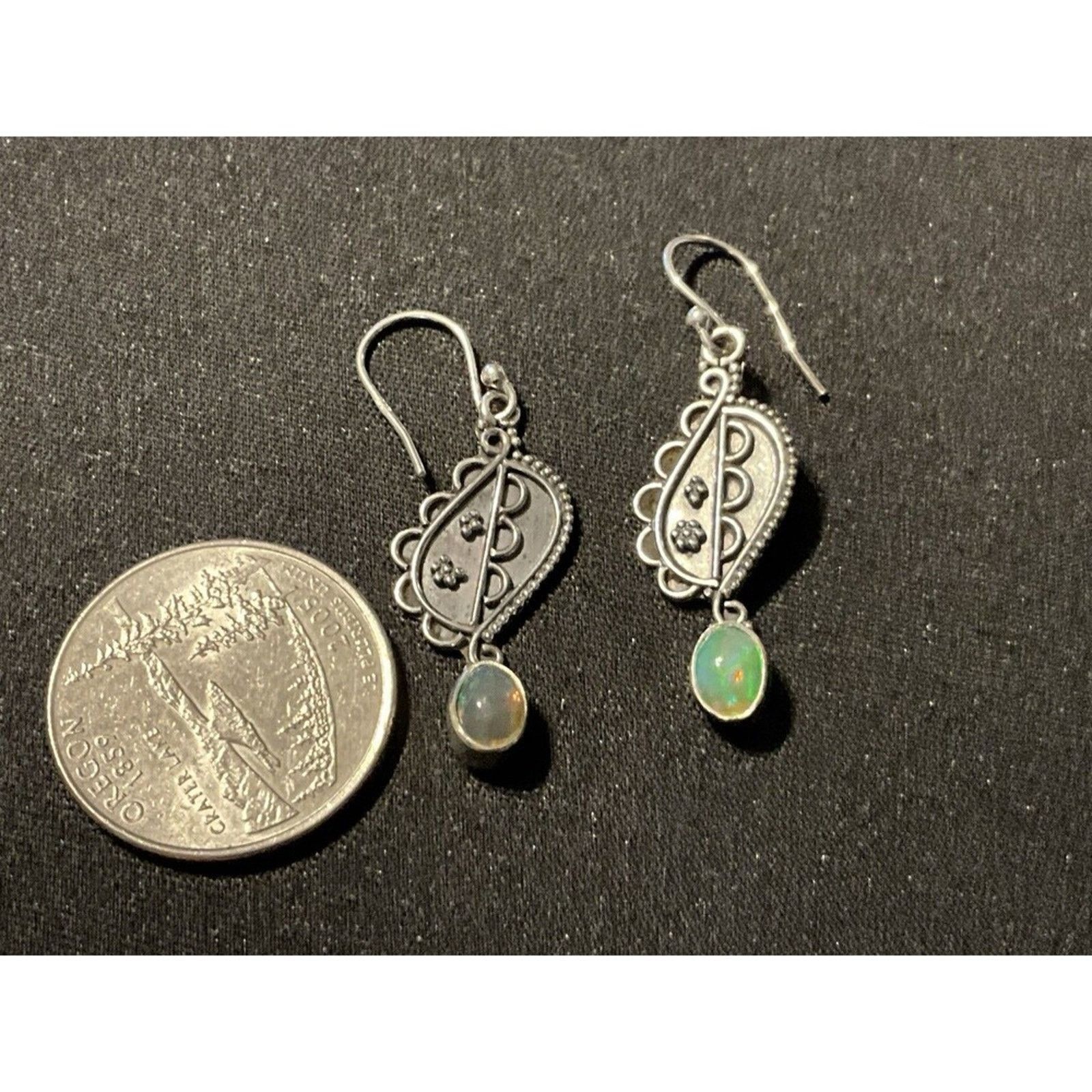 Other 925 Sterling Silver Opal Dangle Fish Hook Earrings Size ONE SIZE - 4 Thumbnail