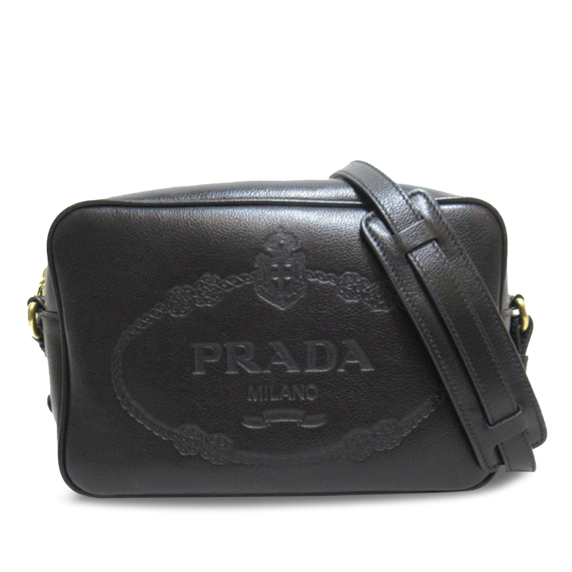 image of Prada Glace Calf Logo Crossbody Crossbody Bag in Black, Women's