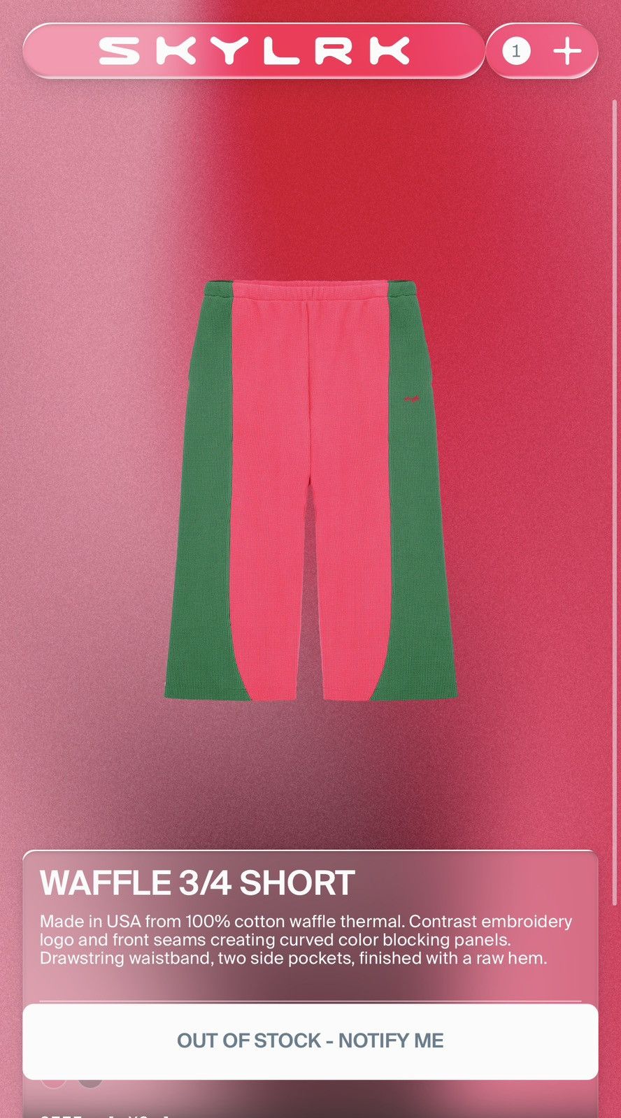 SKYLRK SKYLRK WAFFLE 3/4 SHORT “Melon” Size US 32 / EU 48 - 2 Thumbnail