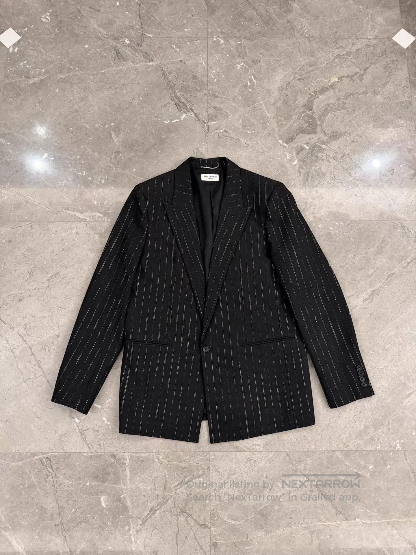 Saint Laurent Paris Black Pinstriped Single. Size US L / EU 52-54 / 3 - 1 Thumbnail