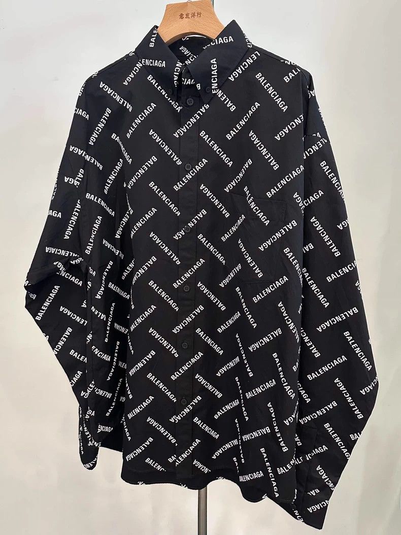 Balenciaga Full Print Collared Slim Fit Long Sleeve Shirt