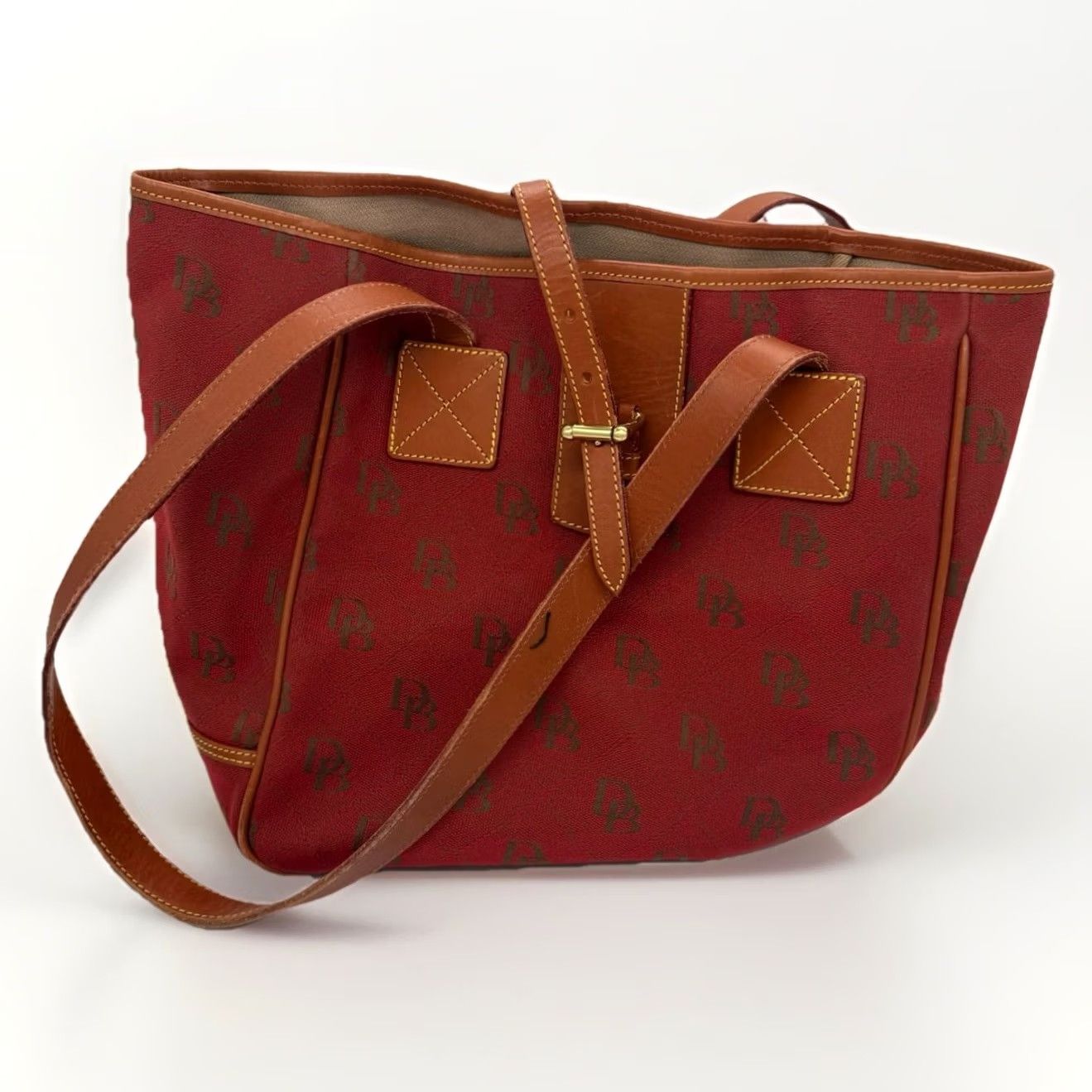 Dooney & Bourke VTG Dooney & Bourke Satchel Purse Handbag Medium Orange Leather Monogram Khaki Beige Size ONE SIZE - 2 Thumbnail