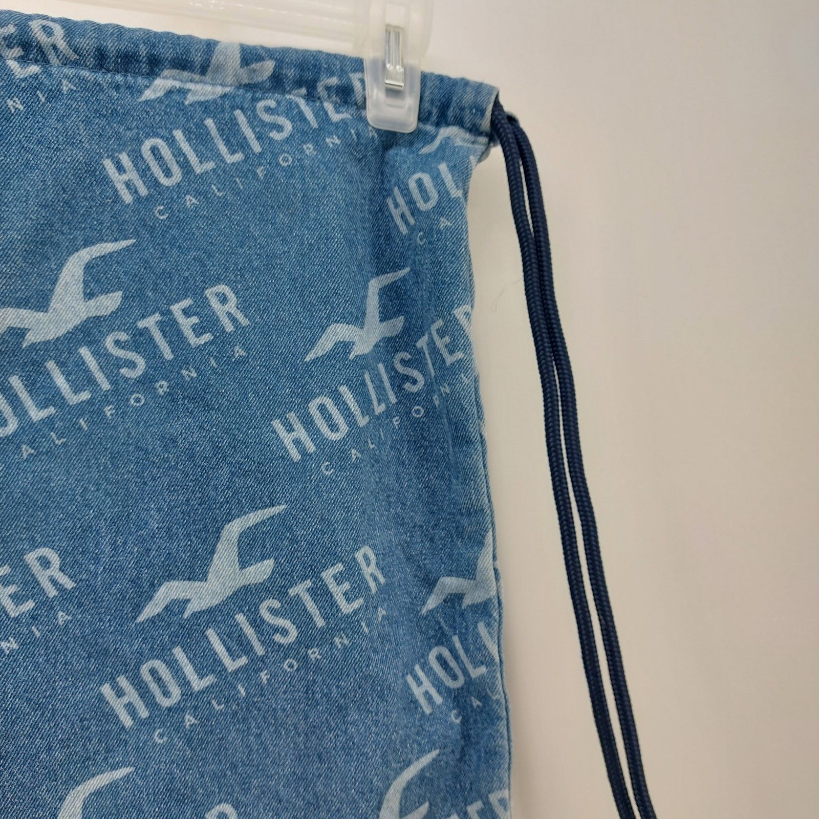 Hollister Hollister Logo Denim Back pack Y2k Style Drawstring Jean Bag Size ONE SIZE - 8 Thumbnail