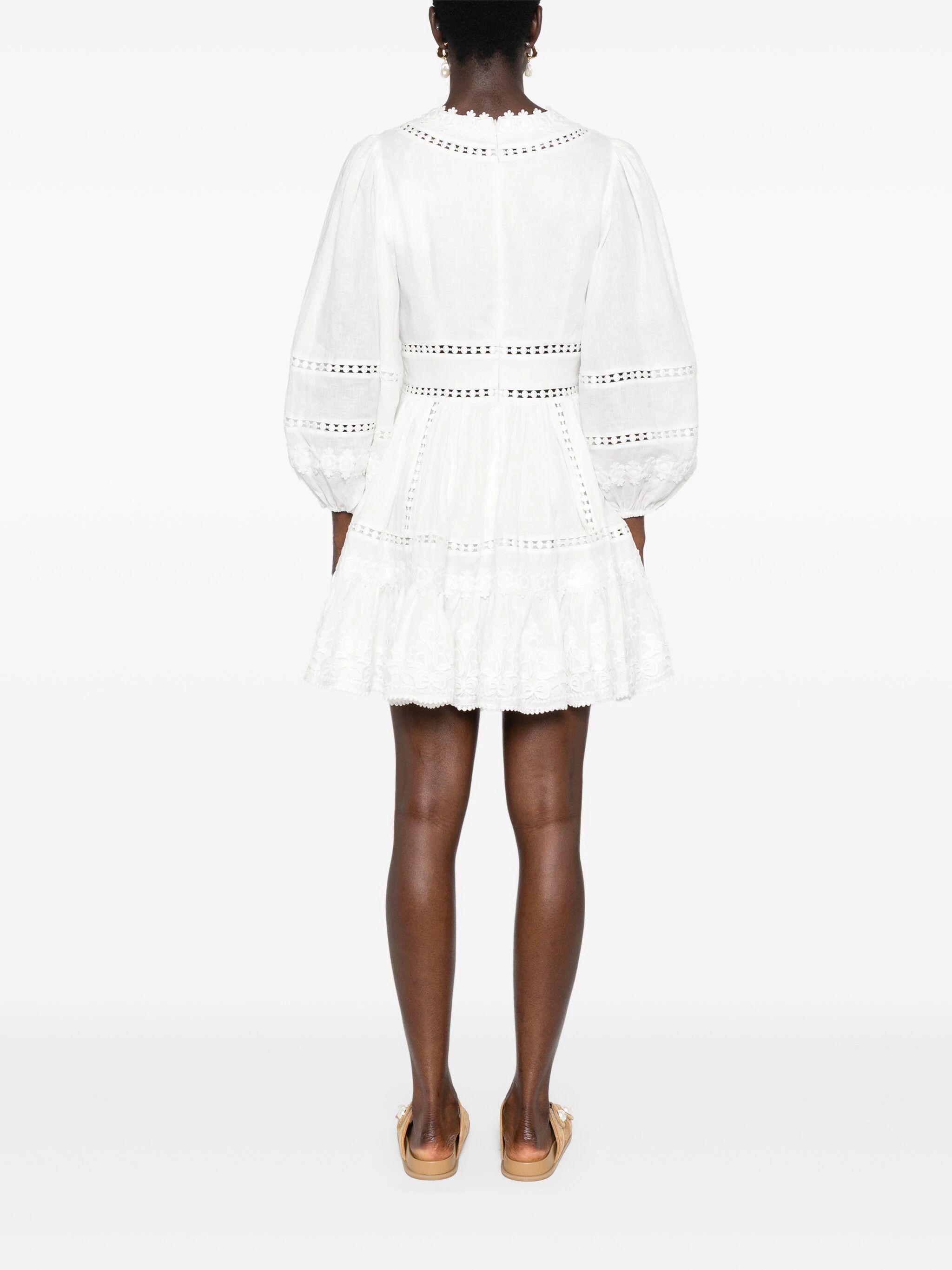 Zimmermann o1s22i1n1024 Cutwork Embroidery Short Dress in White Size M / US 6-8 / IT 42-44 - 4 Thumbnail