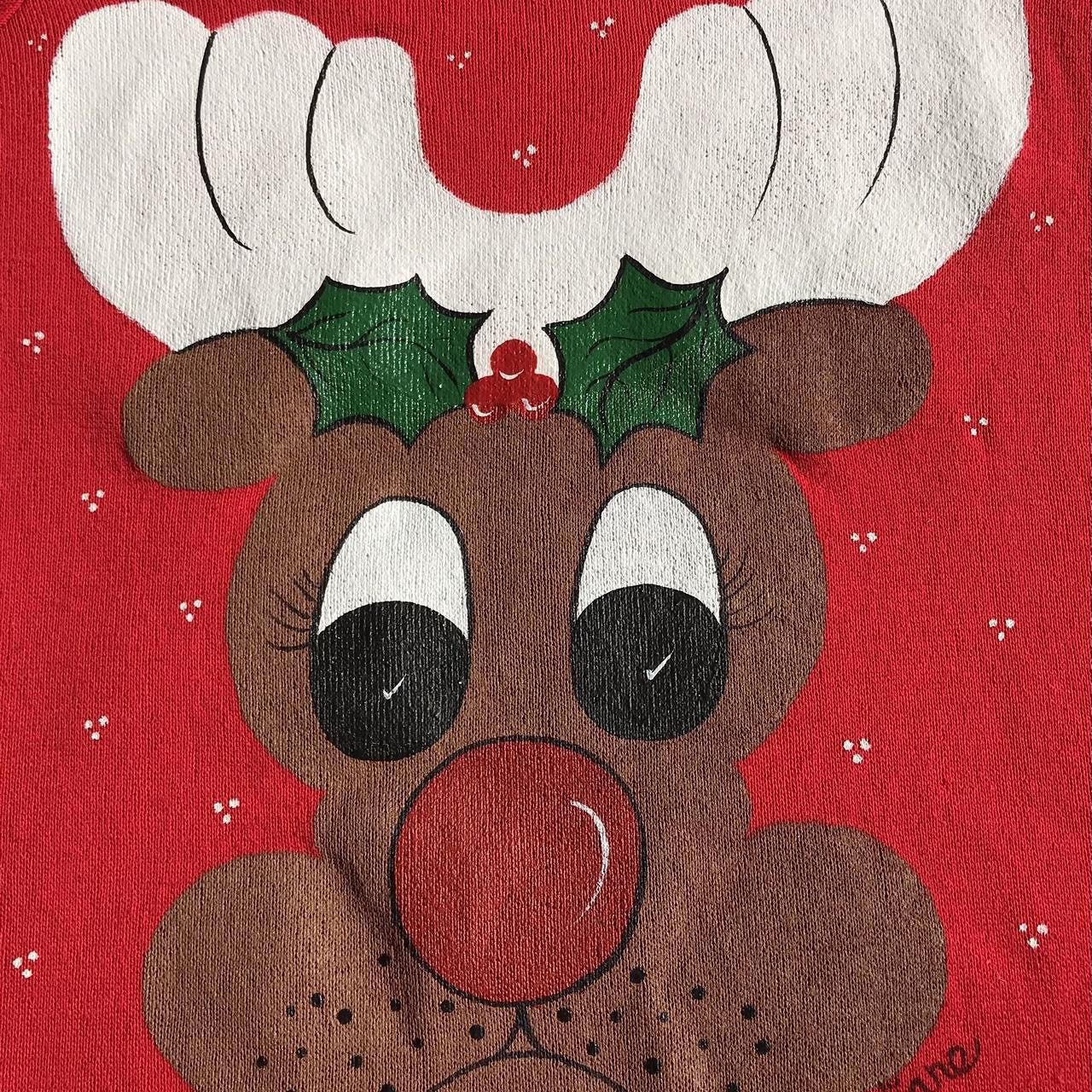 Vintage 80’s Hand Painted Rudolph Christmas Sweatshirt Large Size L / US 10 / IT 46 - 4 Thumbnail