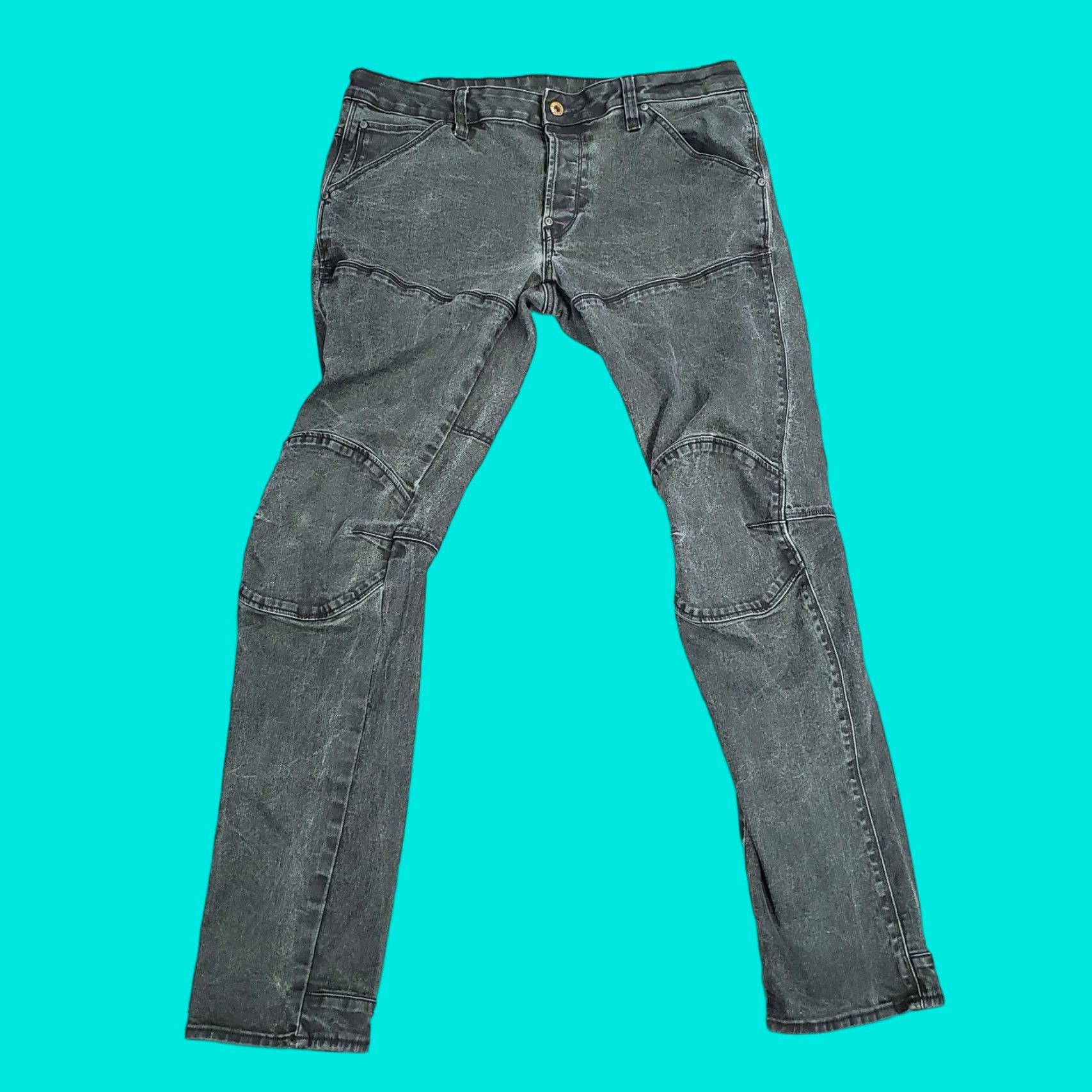 G-Star Mens G Star Raw Jeans 33x30 Green Slim Straight Leg Denim Waxed Cotton Blend Solid 3D Logo Pockets Stretch Regular Size US 33 - 1 Thumbnail