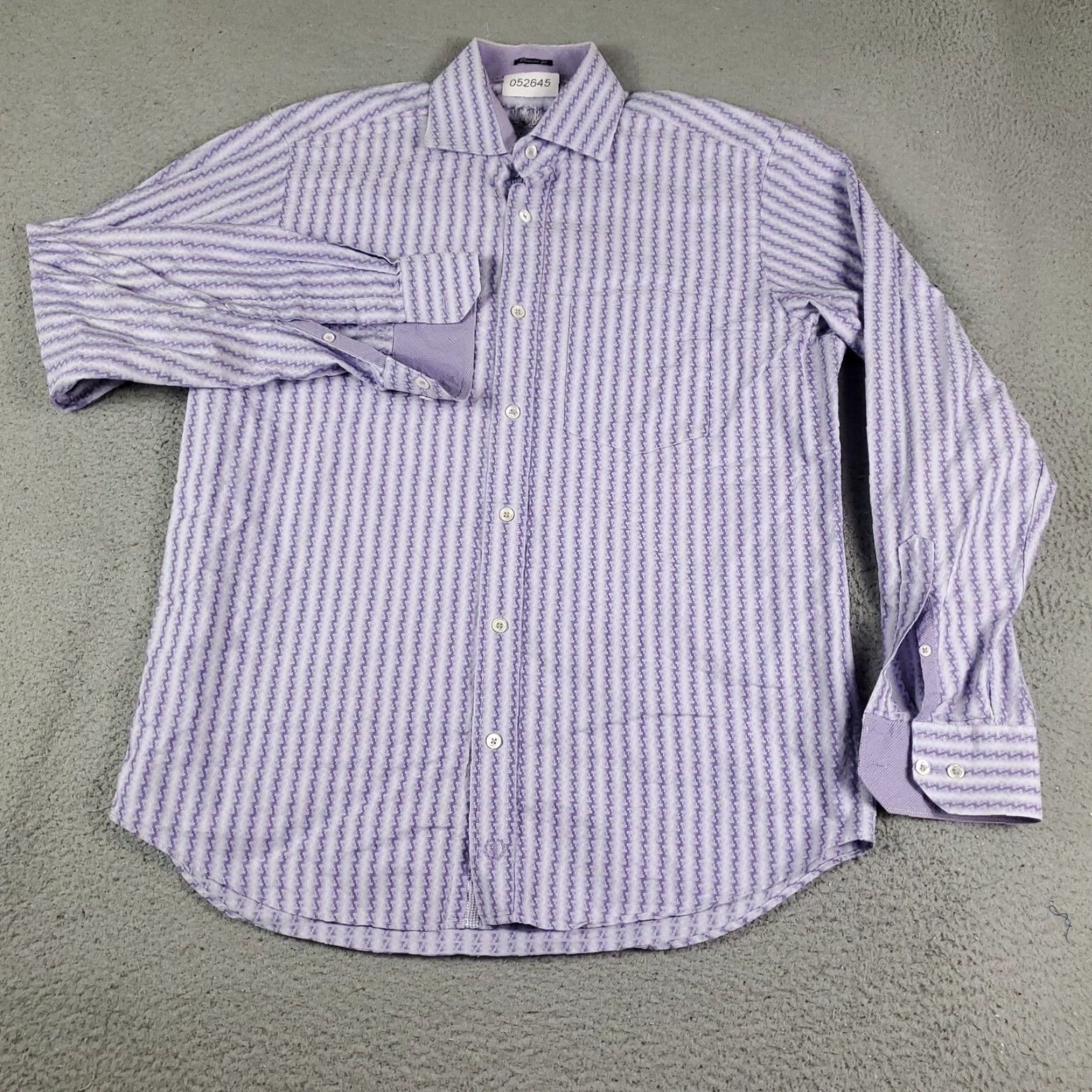 BUGATCHI VINTAGE Bugatchi Uomo Mens Shirt Size Medium Long Sleeve Collared Cotton Button Up Purple Striped Classic Fit Size US M / EU 48-50 / 2 - 2 Thumbnail