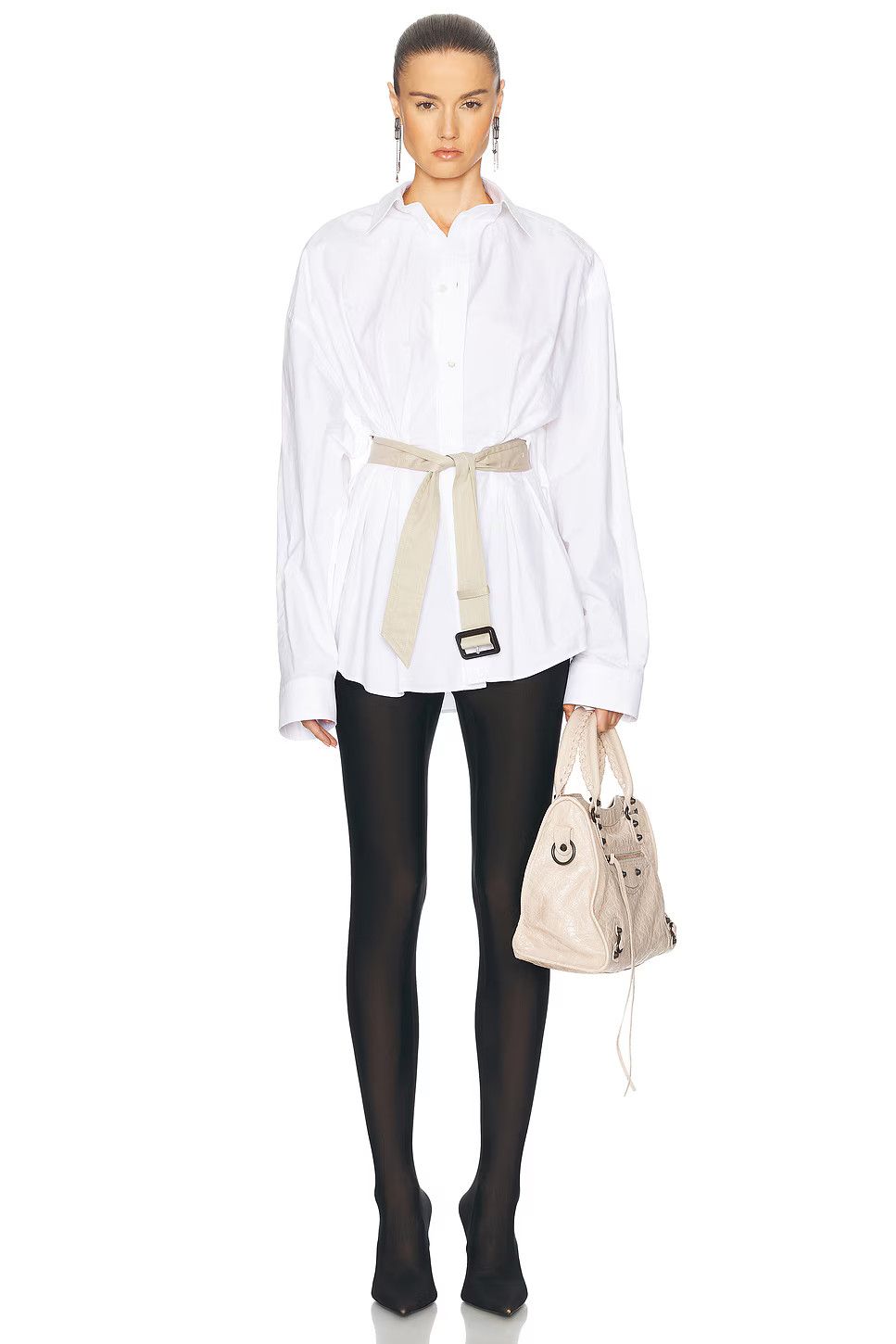 Balenciaga o1la1rc1a1125 Belted Shirt in White Size XS / US 0-2 / IT 36-38 - 4 Thumbnail