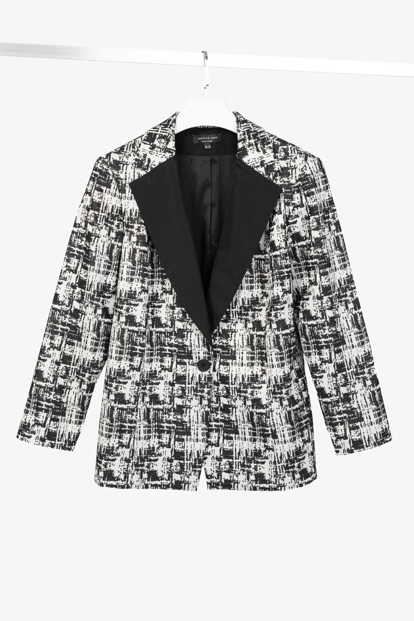 Other Joeffer Caoc White & Black Jacquard Contrast-Lapel Blazer Size XL / US 12-14 / IT 48-50 - 1 Thumbnail