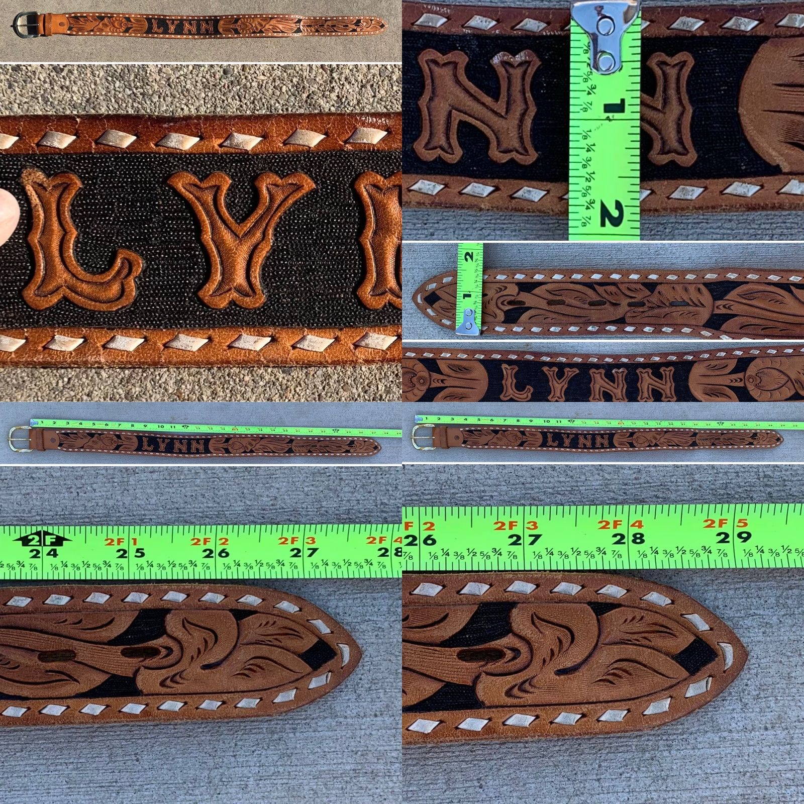 Vintage VINTAGE Tooled Leather Western Belt With Name LYNN Size 24 Leather Brown Unbranded Adult Unisex Belt Size ONE SIZE - 7 Thumbnail