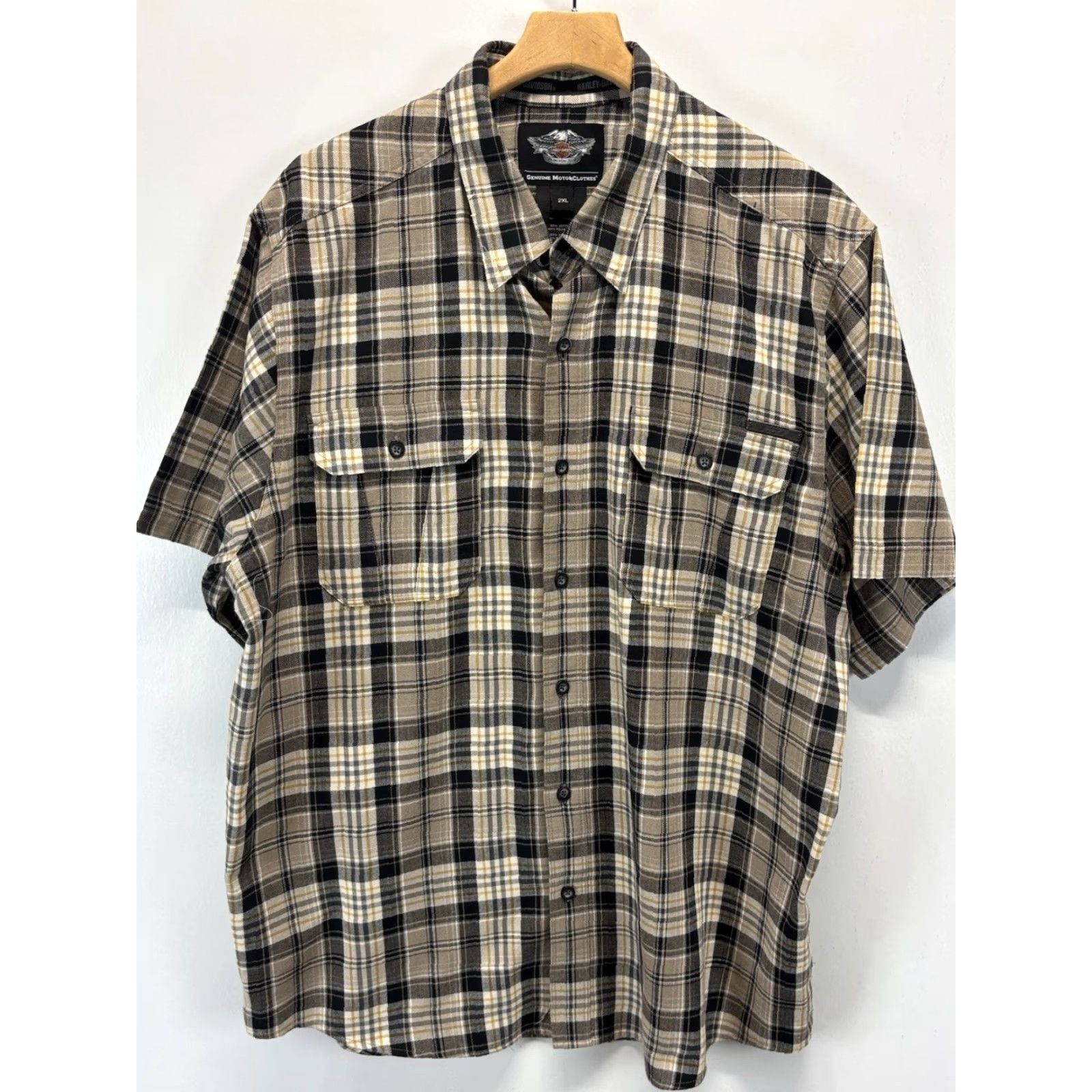 Harley Davidson Harley-Davidson Button-Up Shirt Mens 2XL Plaid Short Sleeve 2 Pocket Multicolor Casual Size US XXL / EU 58 / 5 - 2 Thumbnail