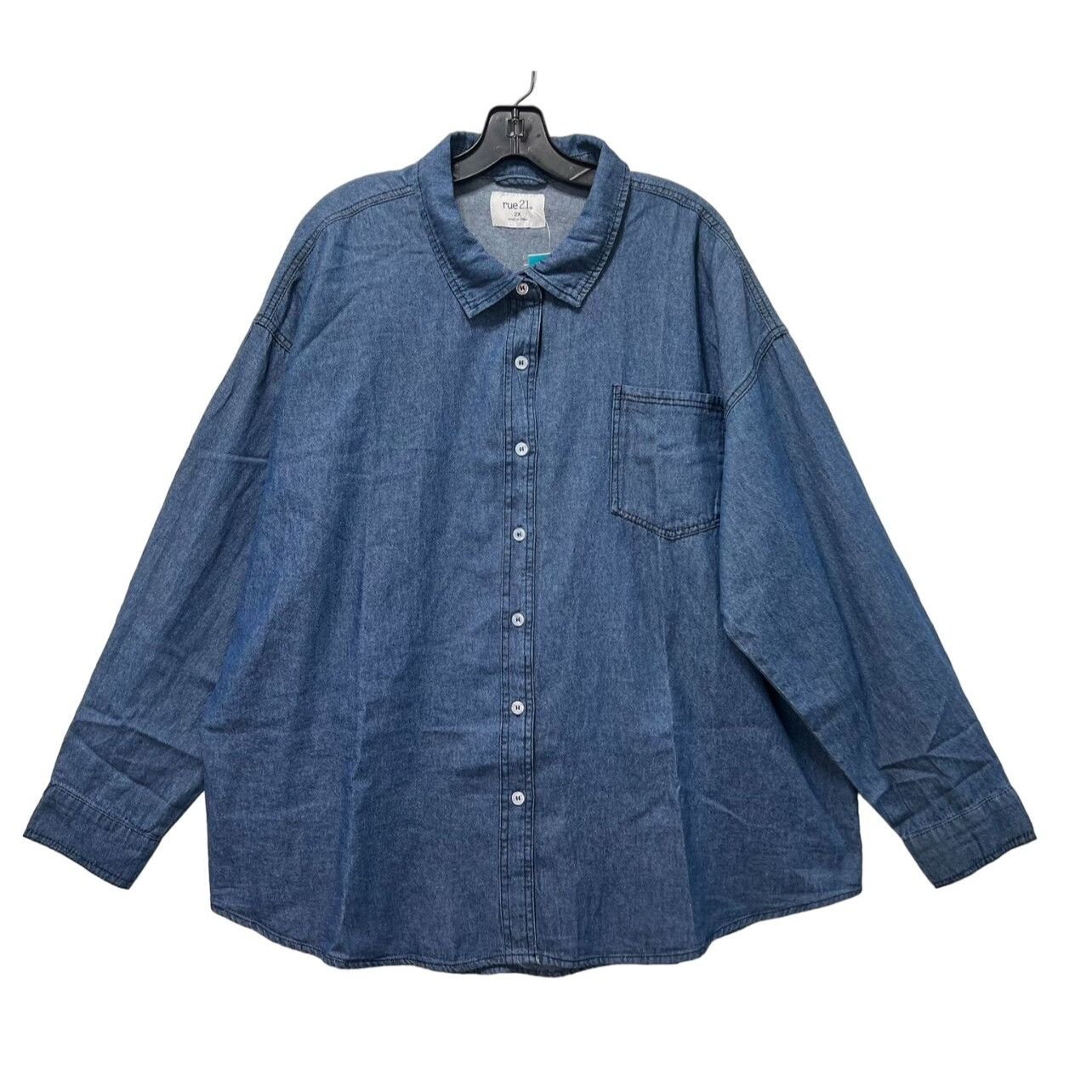 rue21 Rue 21 - Women's Chambray Long Sleeve Button Down Shirt With Size XXL / US 16-18 / IT 52-54 - 1 Thumbnail