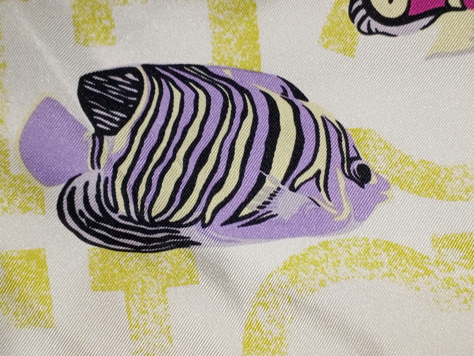 Iceberg ICEBERG Italy Large Fishes Yellow Green Purple Silk Scarf Size ONE SIZE - 6 Thumbnail