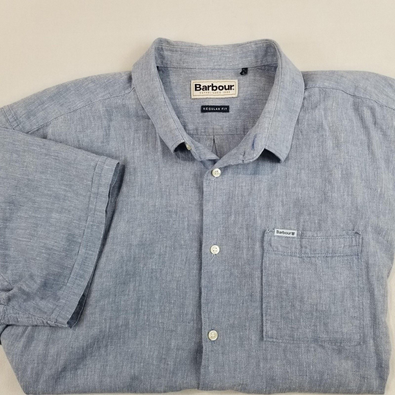 Barbour Barbour Shirt Mens Large Blue Nelson Linen Cotton Chambray Size US L / EU 52-54 / 3 - 4 Thumbnail