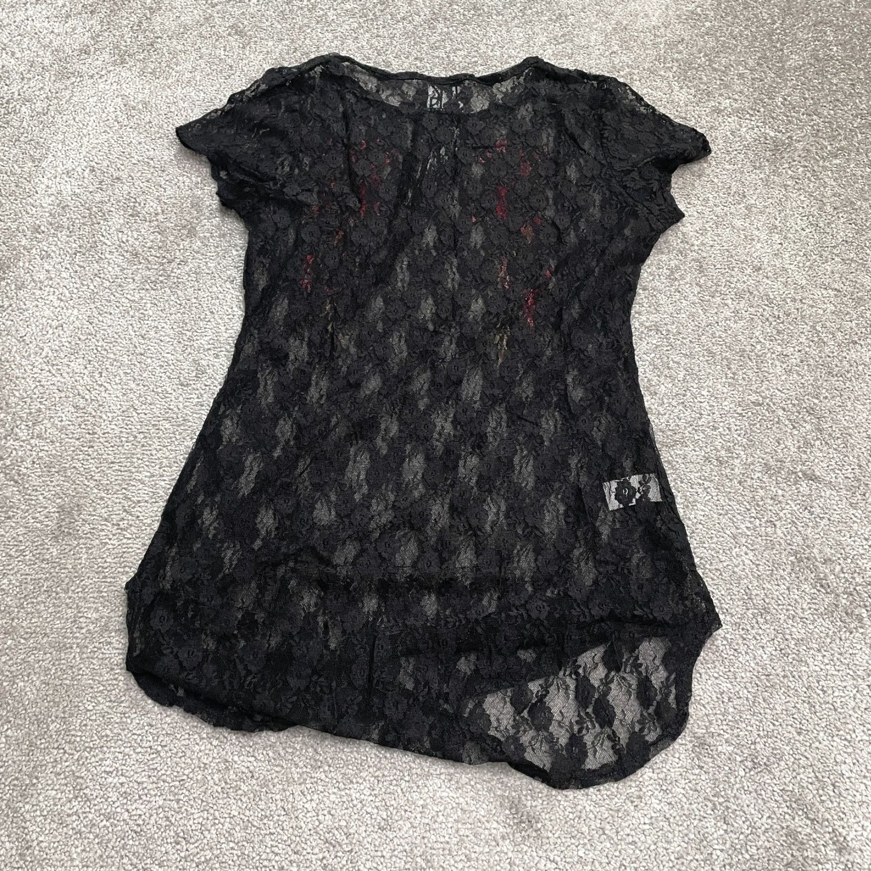Vintage TMG Blouse Shirt Womens L Black Embroidered Lace Top NWT Rose Floral Short Sleeve Sheer Knit Nylon Spandex Casual Beach Classic 90s Size L / US 10 / IT 46 - 2 Thumbnail