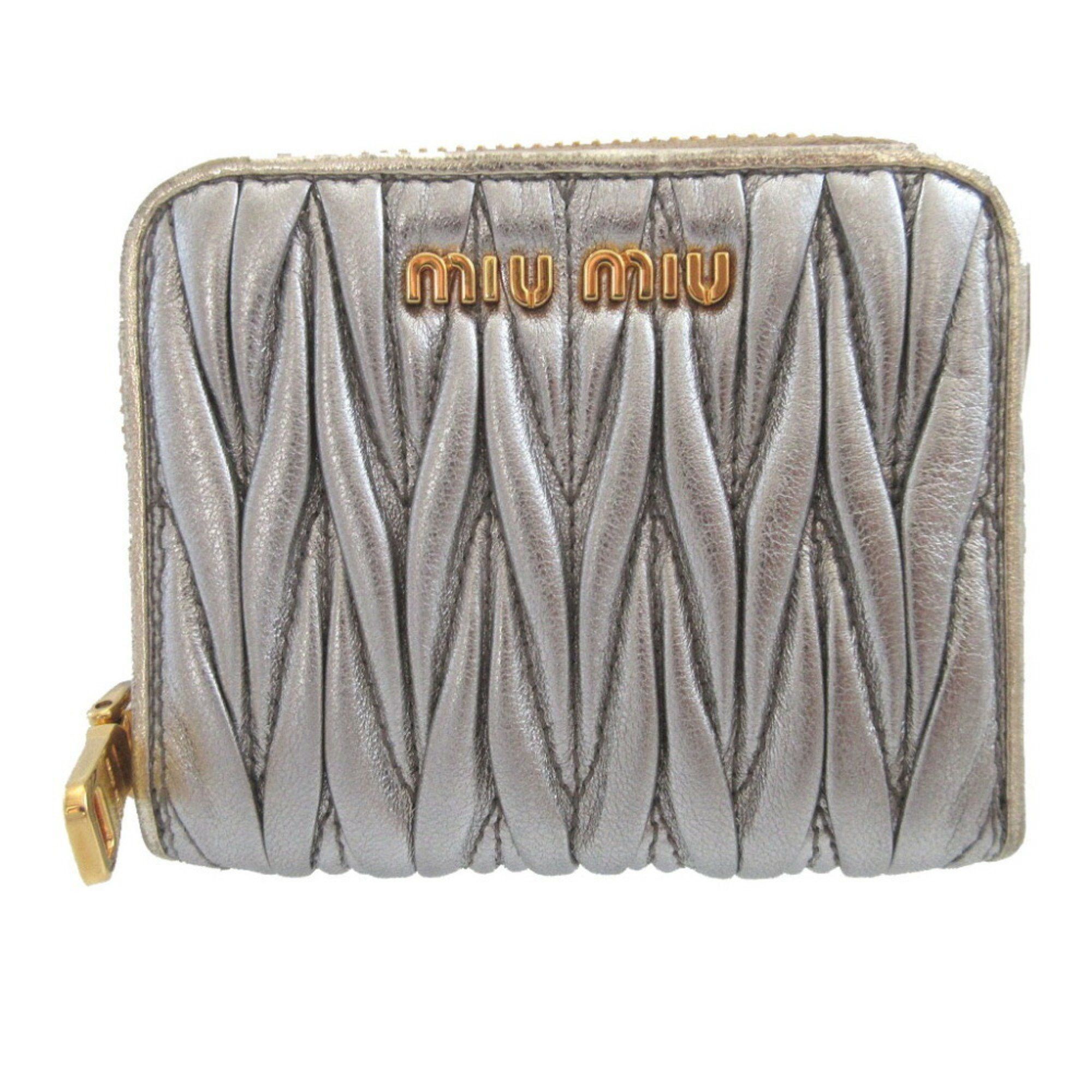 Miu Miu Miu 5Mm268 Matelasse Gathered Nappa Leather Silver Coin Purse Case Wallet 0477Miumiu, Women's