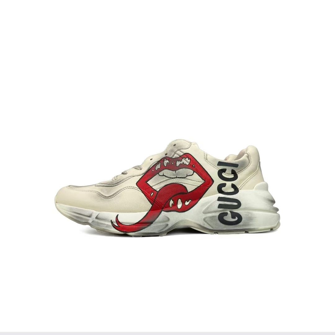 Gucci gucci rhytone white distressed red lips sneakers-yw Size US 11.5 / EU 44-45 - 1 Thumbnail