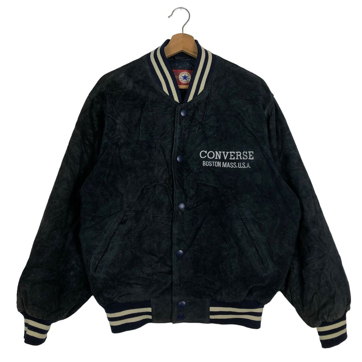Converse 🔥90’s VTG LEATHER BOMBER JACKET CONVERSE ALL STAR BOSTON Size US L / EU 52-54 / 3 - 2 Thumbnail