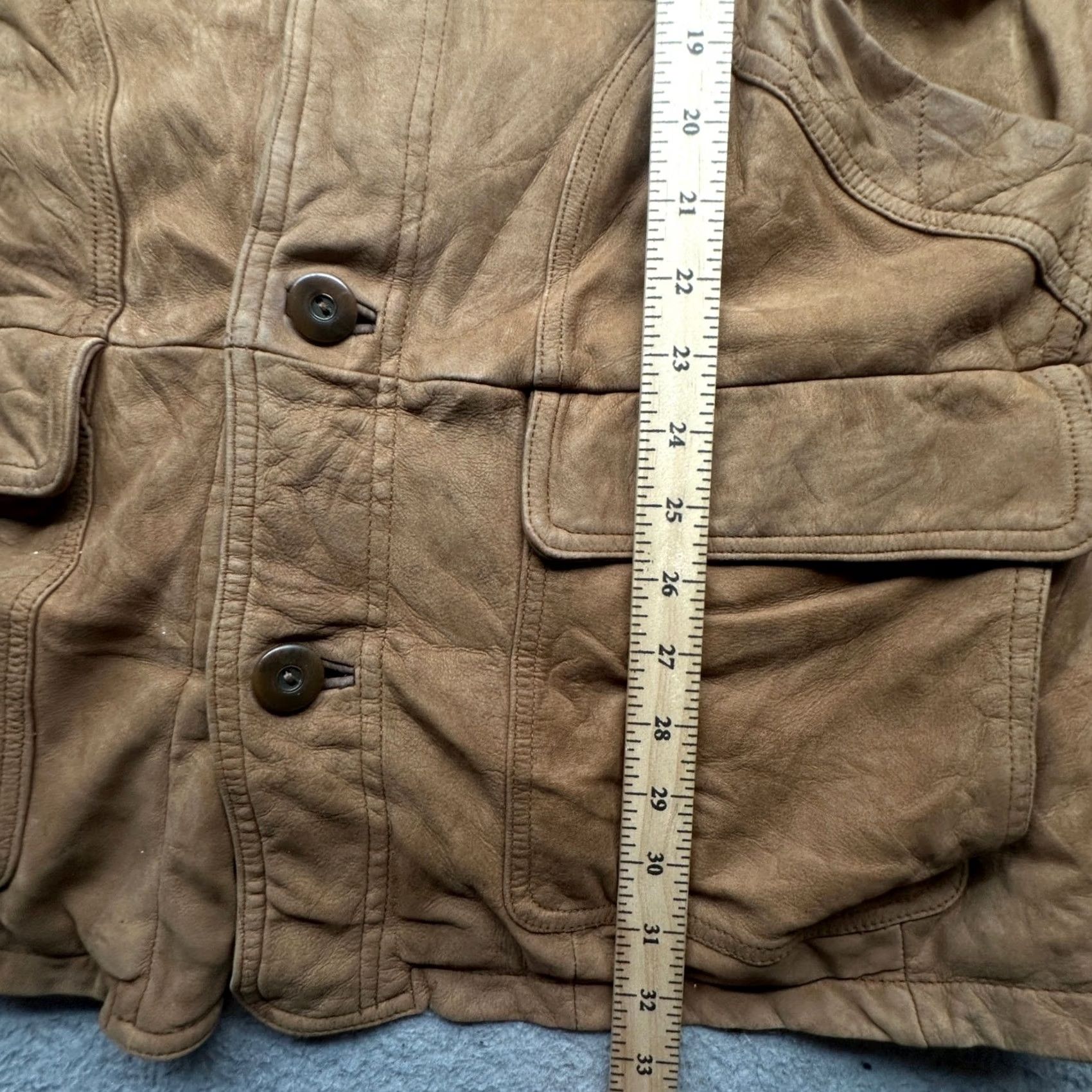 Vintage VINTAGE John Ashford Suede Leather Barn Chore Work Coat Flannel Lined Mens Large Brown Button Chest 50 in Long Leather Coat Casual Workwear Mens Size US L / EU 52-54 / 3 - 6 Thumbnail