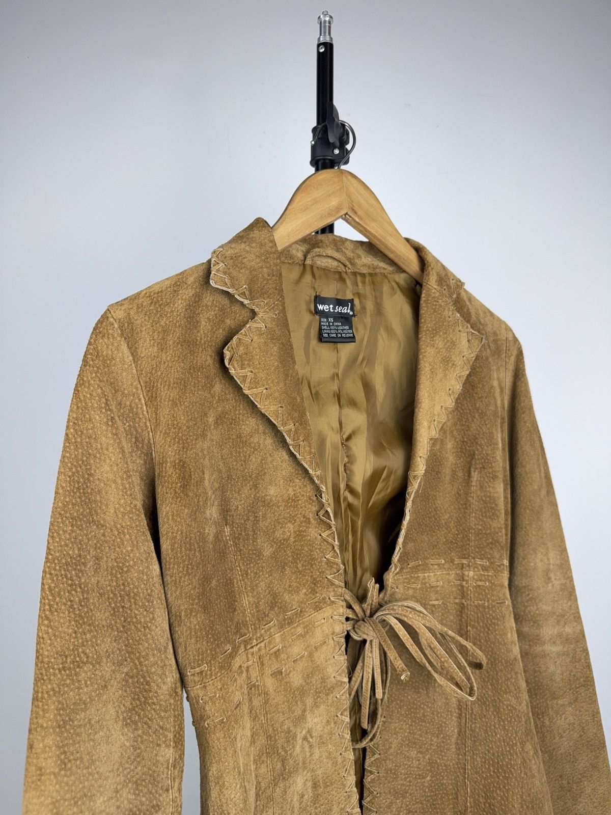 Genuine Leather Western Y2K Suede Leather Boho Coat Tan Whipstitch Jacket Size XS / US 0-2 / IT 36-38 - 4 Thumbnail