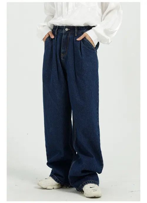 Anime × Japanese Brand × Jean Dark blue loose wide leg straight jeans Size US 32 / EU 48 - 1 Thumbnail