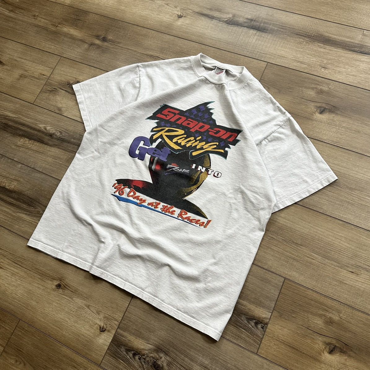 Jerzees Vintage 1996 Snap On Racing Day at the Race Graphic Tee Size US XL / EU 56 / 4 - 3 Thumbnail