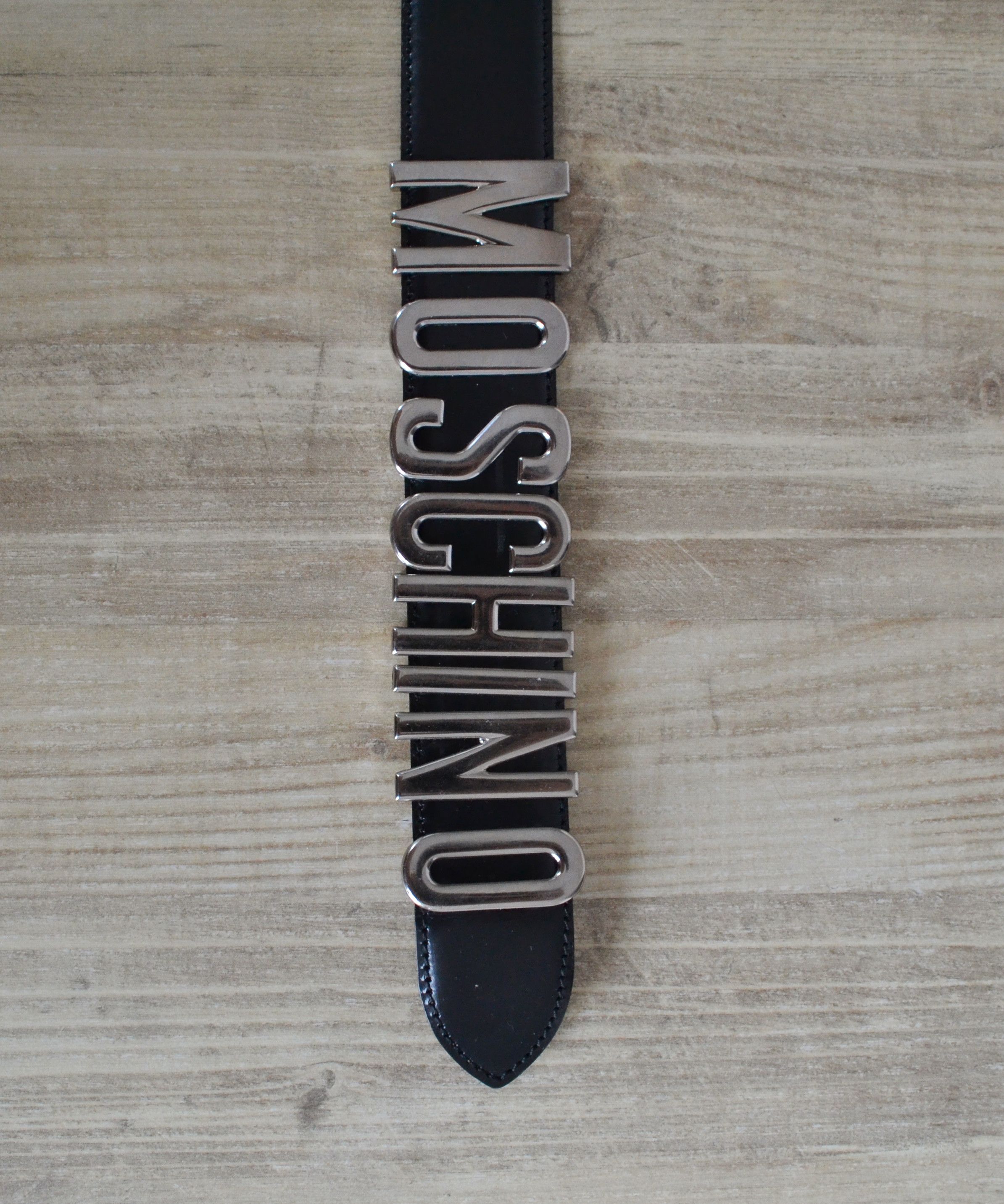 ? MOSCHINO Belt Leather Logo Vintage 90s Buckle Metal Black display picture 2