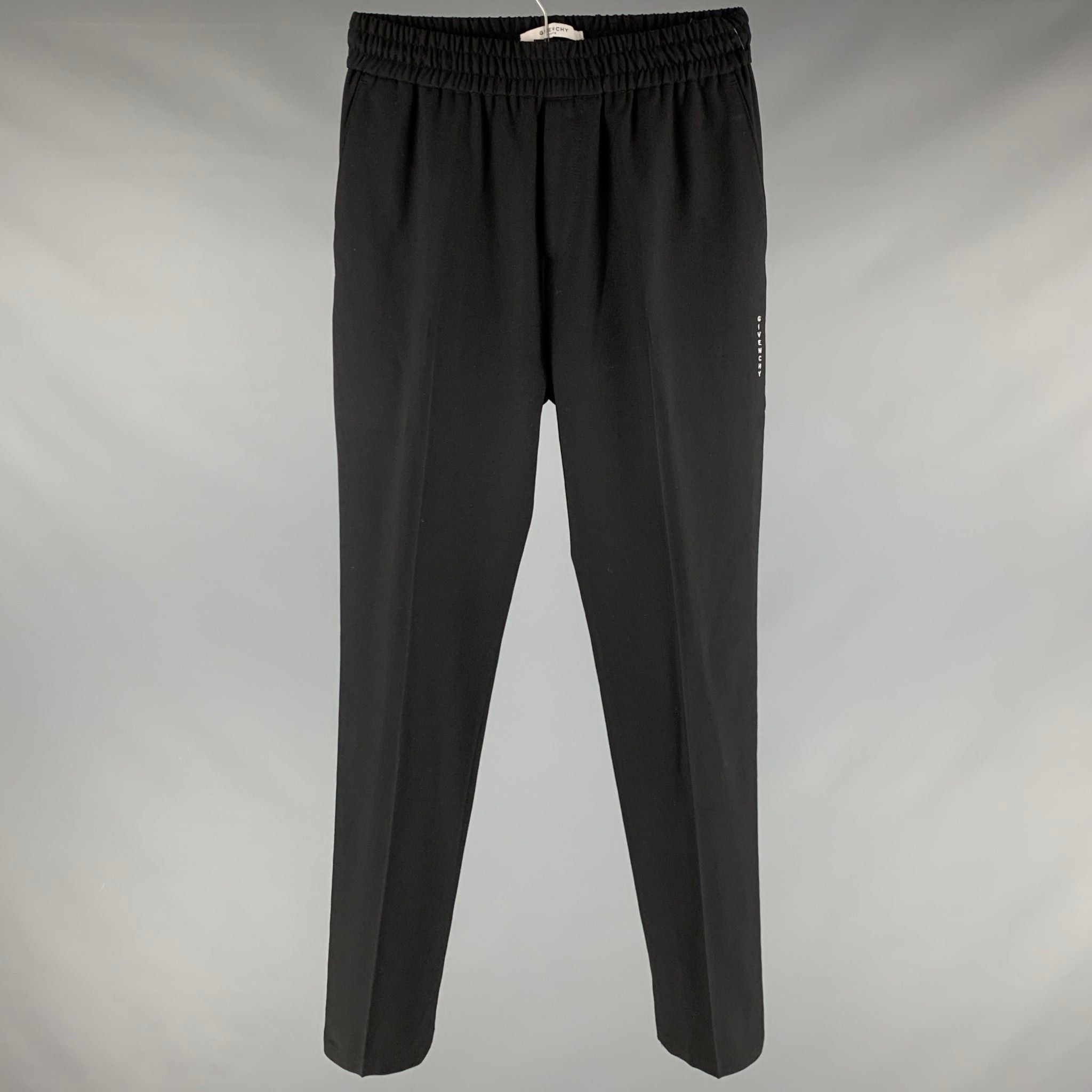 image of Givenchy Black Wool Elastic Waistband Casual Pants, Men's (Size 30)