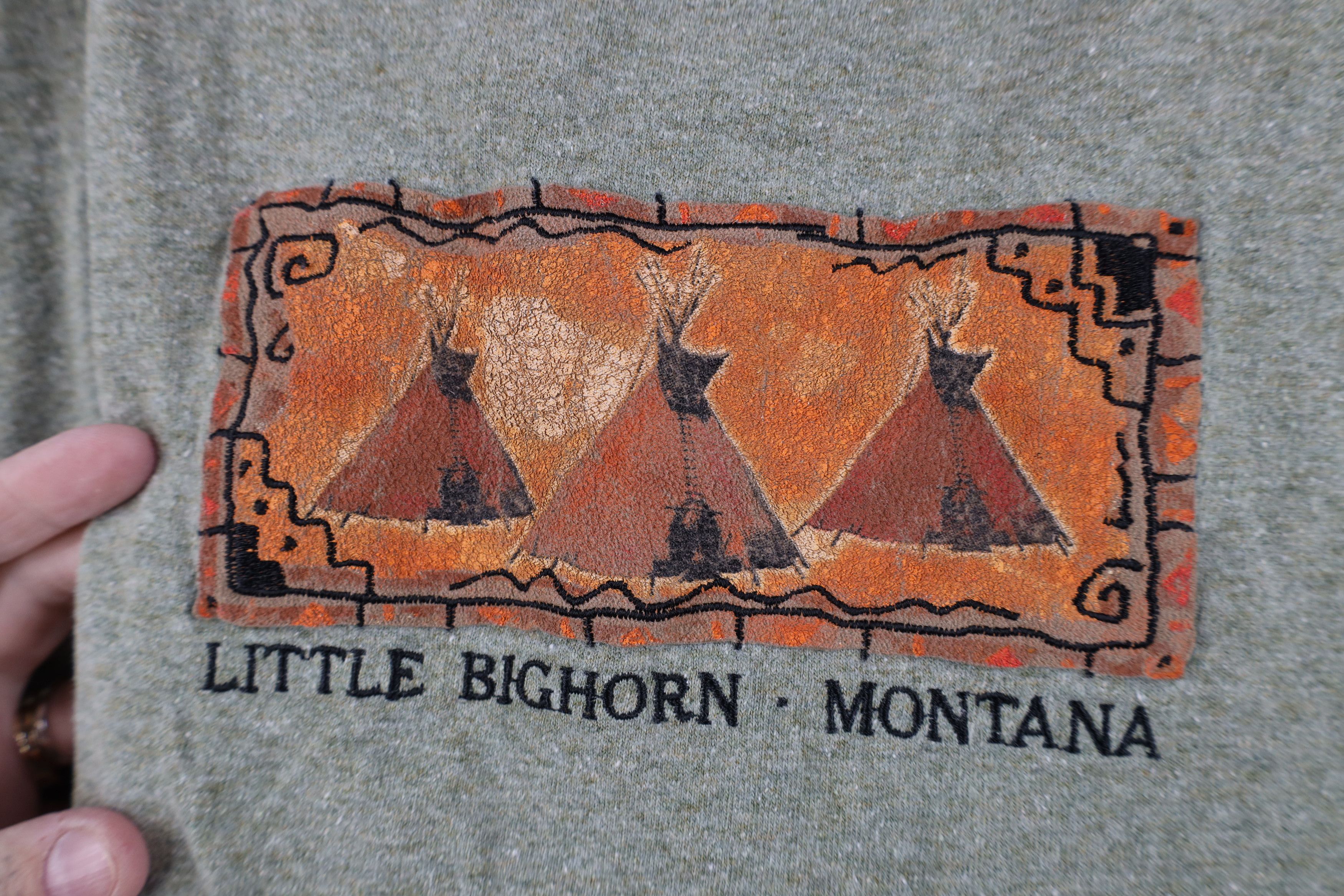 Vintage Vintage 90s Streetwear Little Bighorn Montana T-Shirt Green Size US XL / EU 56 / 4 - 4 Thumbnail